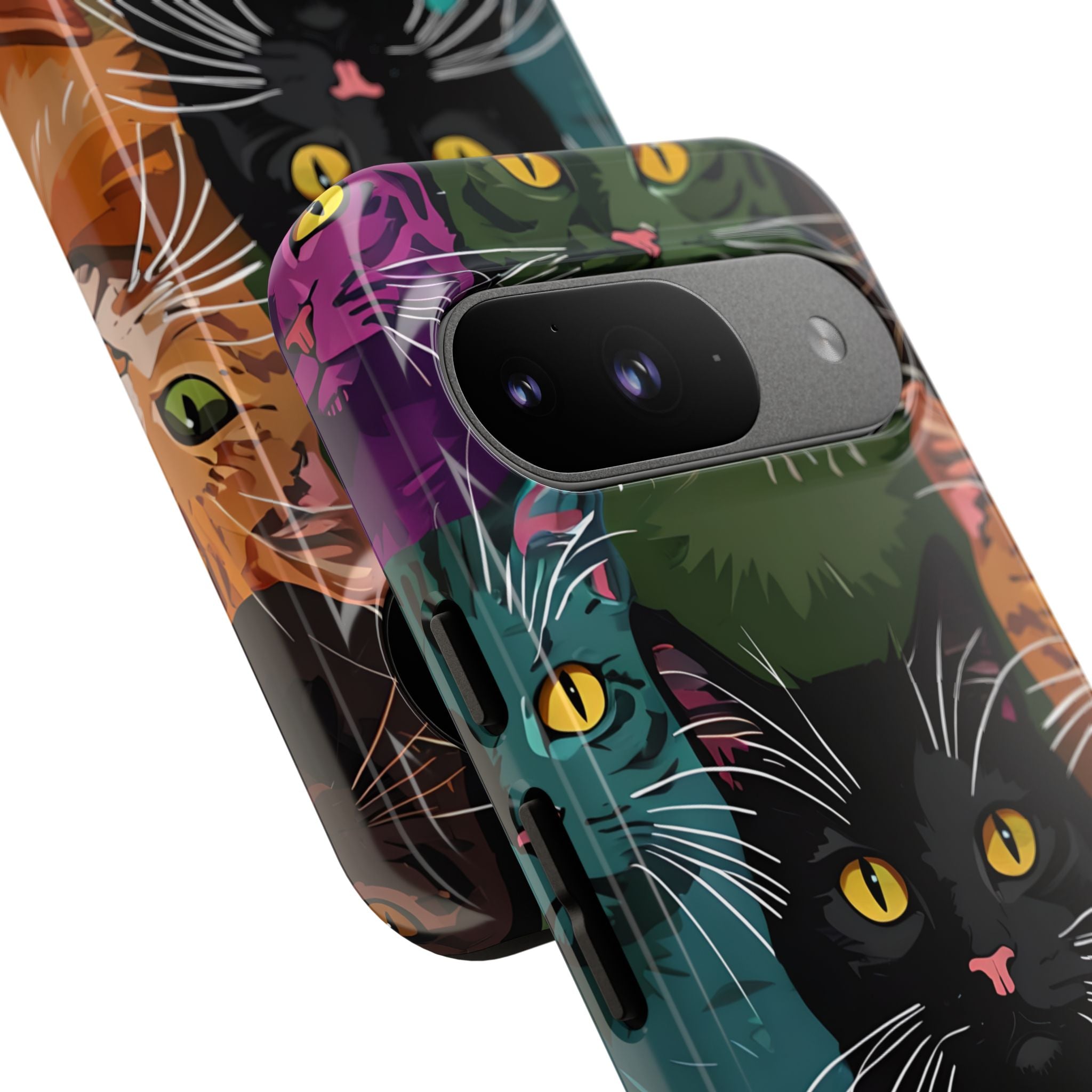 Teal Cat Grid Google Pixel 9 Case - Tough