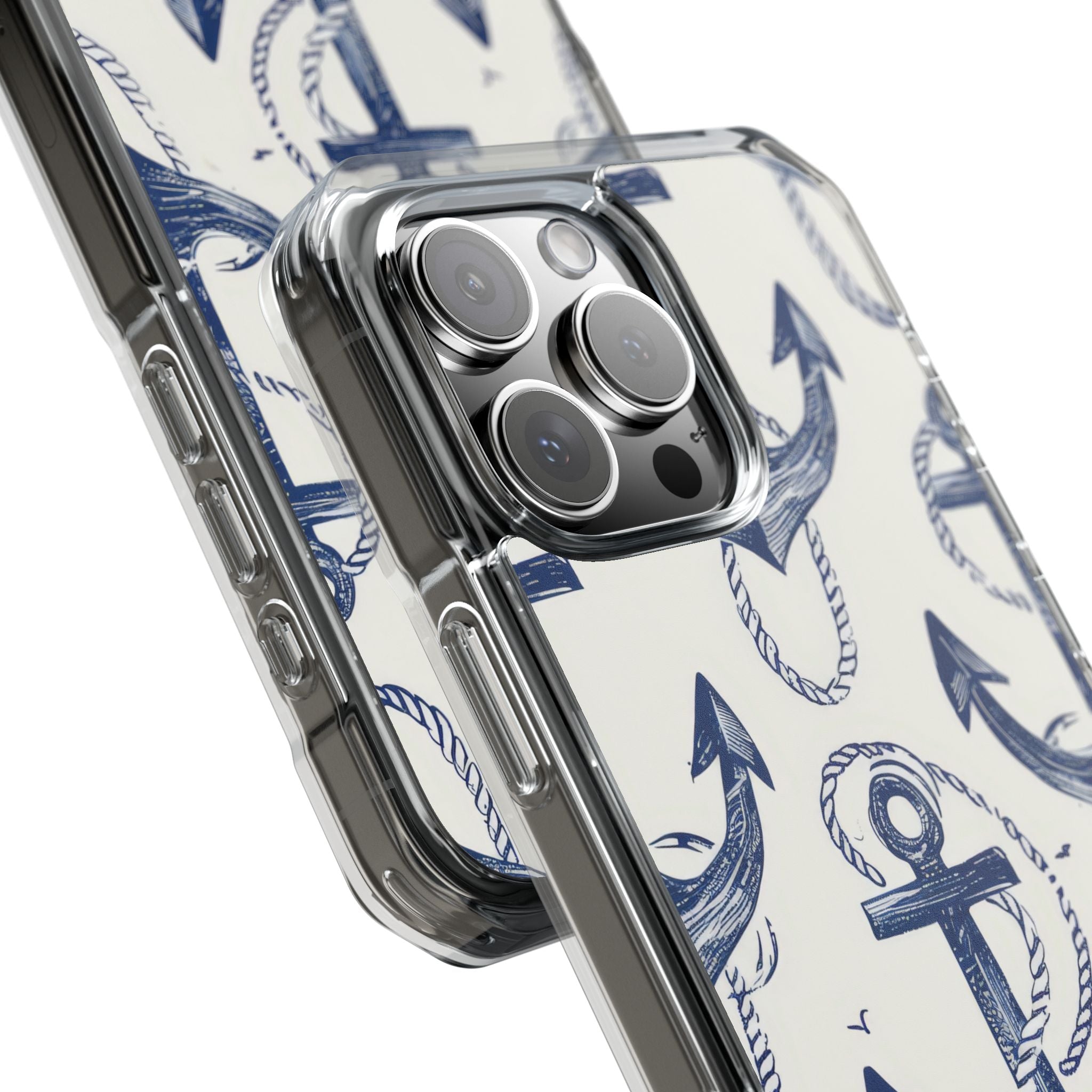 Navy Anchor Tapestry iPhone 16 - Impact Clear+
