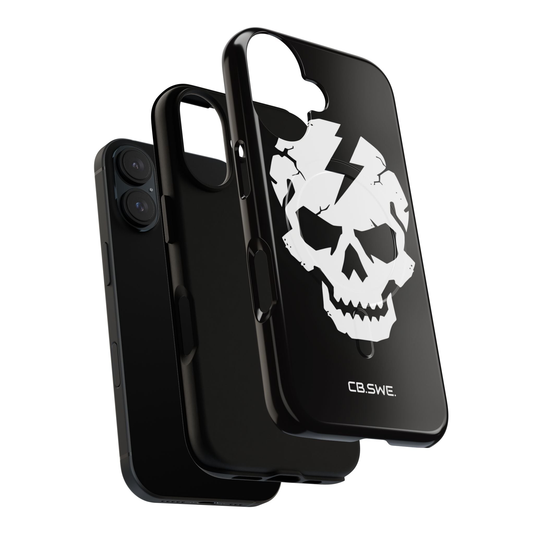 Minimalist White Skull Lightning Bolt Icon iPhone 16 - Tough+
