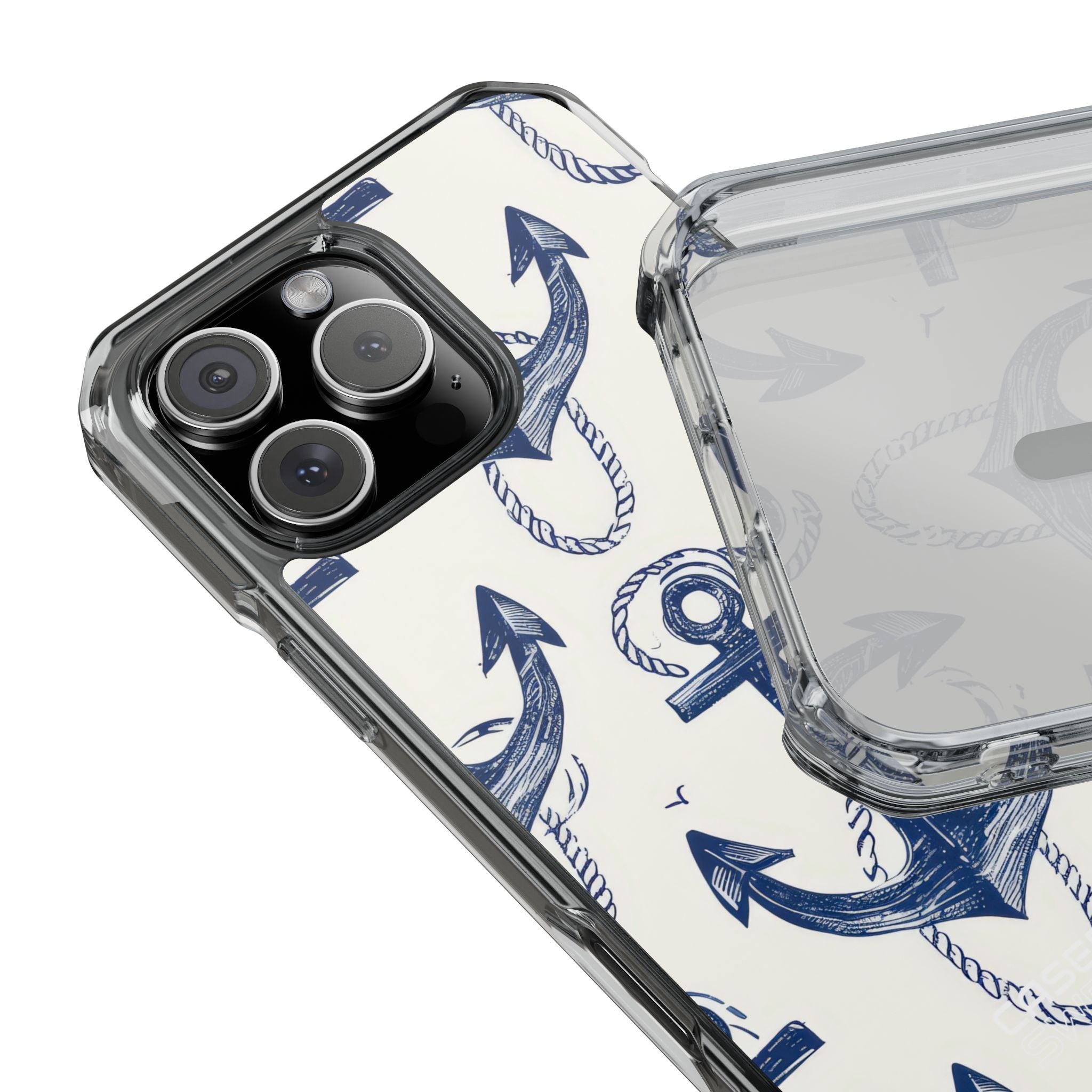 Navy Anchor Tapestry iPhone 16 - Impact Clear+
