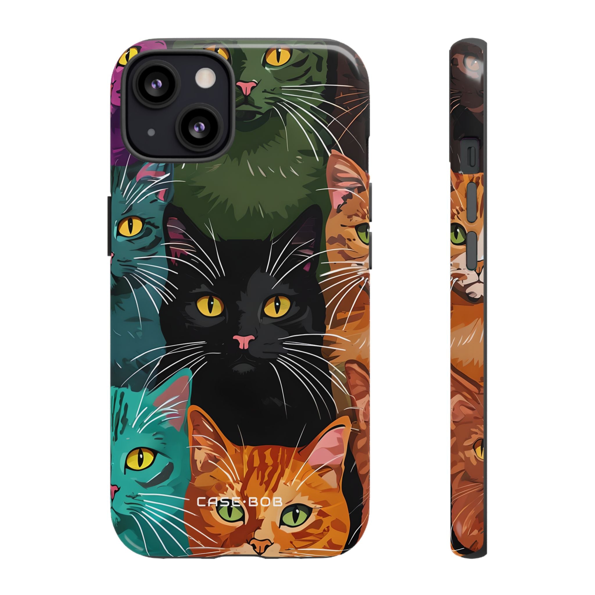 Teal Cat Grid iPhone 13 Case - Tough