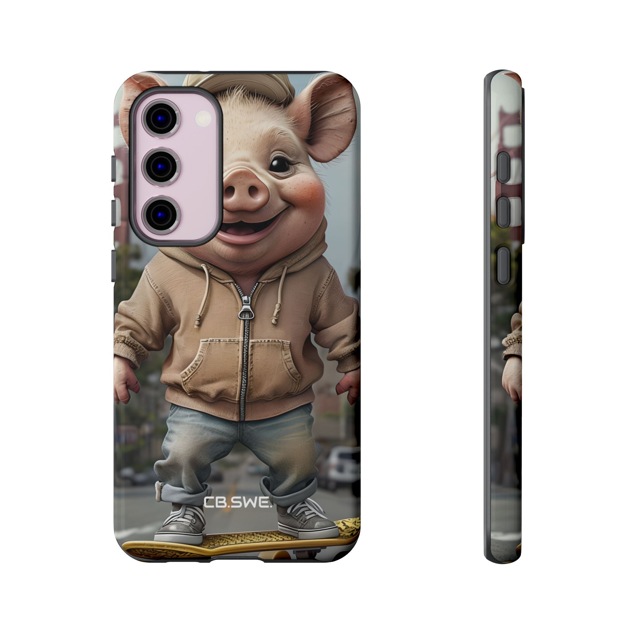 Playful Anthropomorphic Pig Skateboarding Illustration Art Samsung S23 - Tough