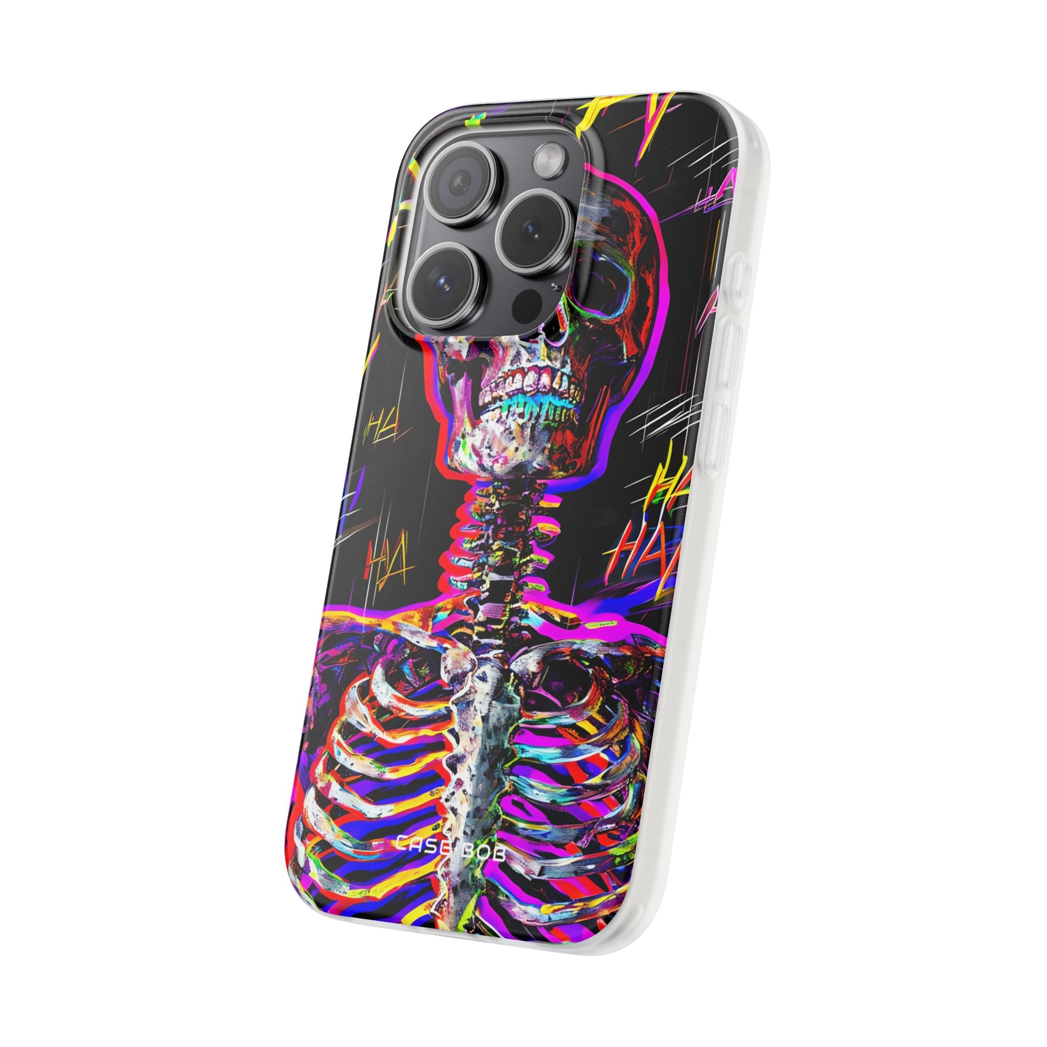 Neon Skeleton Laugh iPhone 15 Pro Case - Soft