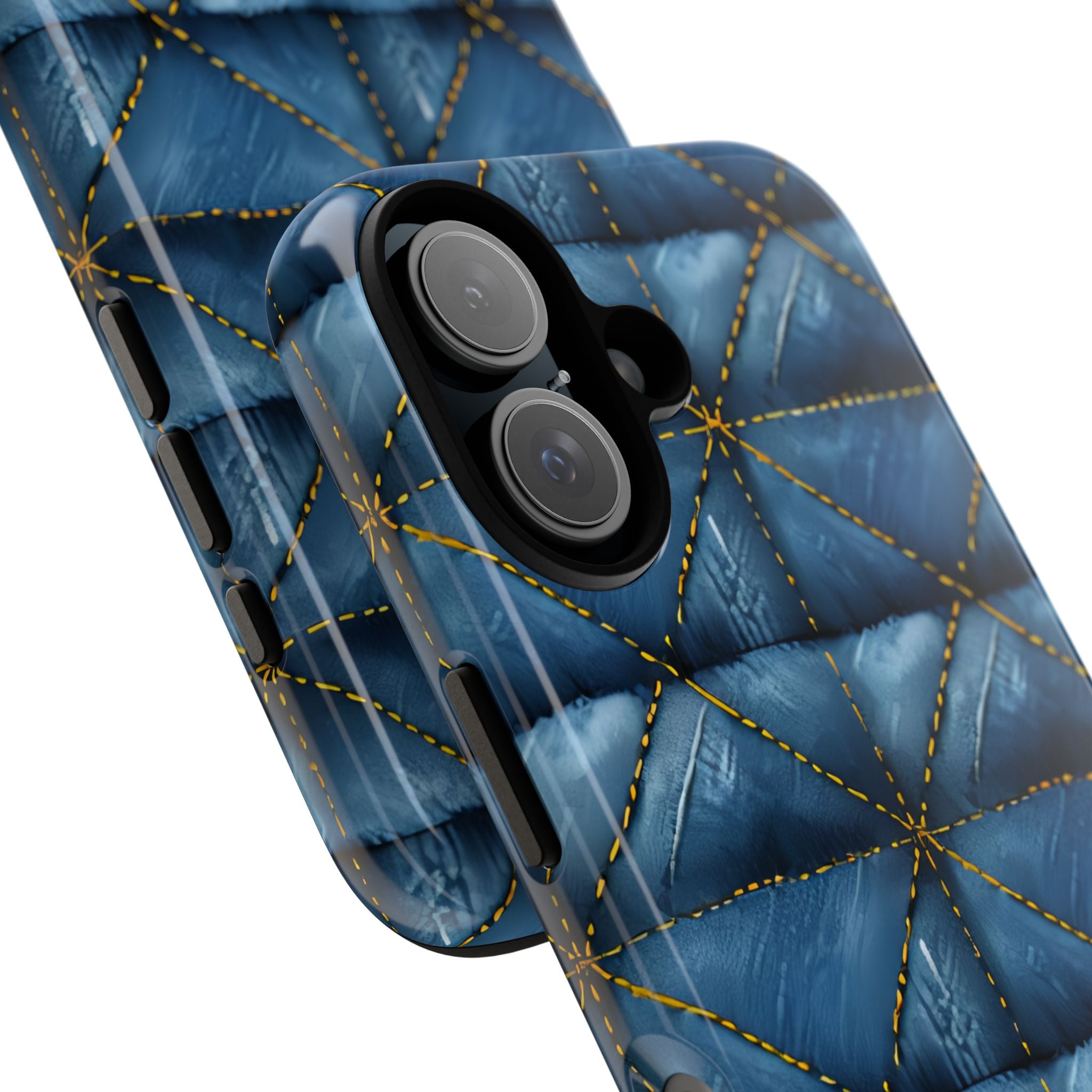 Blue Denim Quilted Yellow Stitching Seamless iPhone 16 - Tough