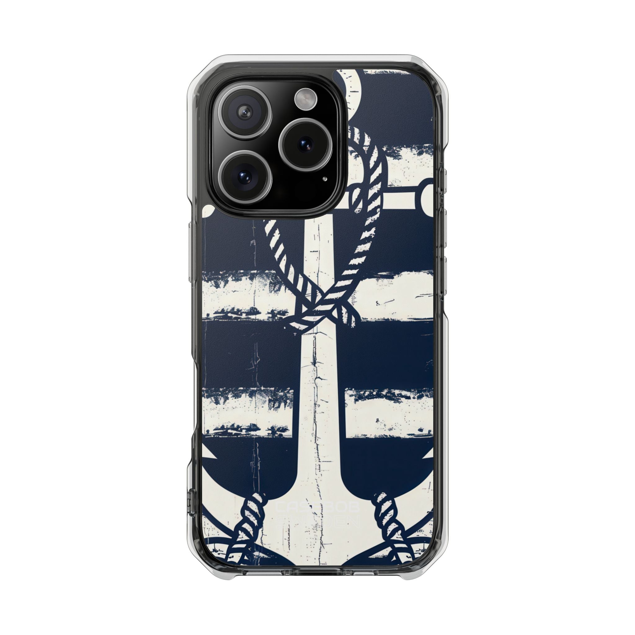 Navy Anchor Stripes iPhone 16 - Impact Clear+