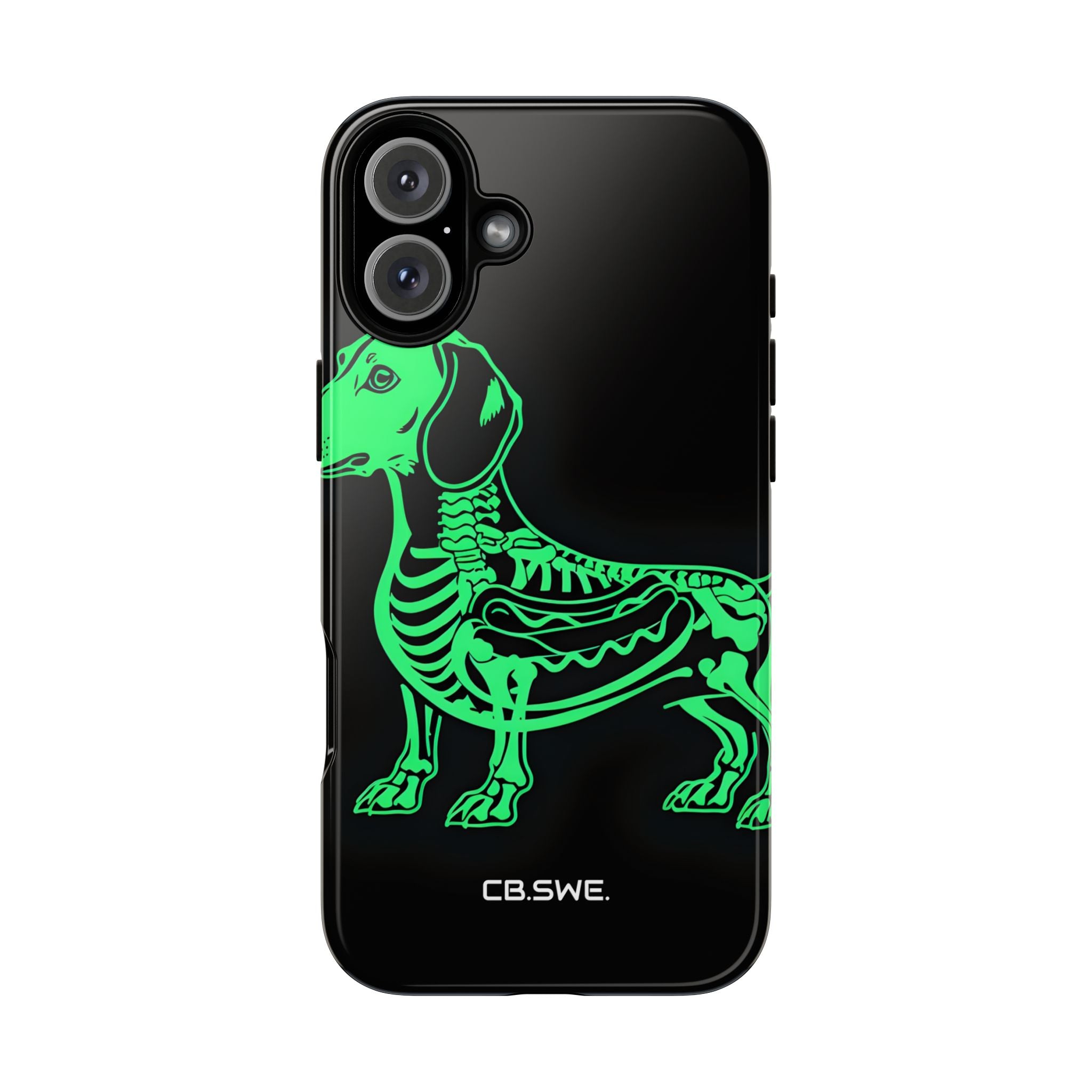 Neongrüne Dackel-Röntgen-Illustration Hotdog-Telefonhülle iPhone 16 - Robust