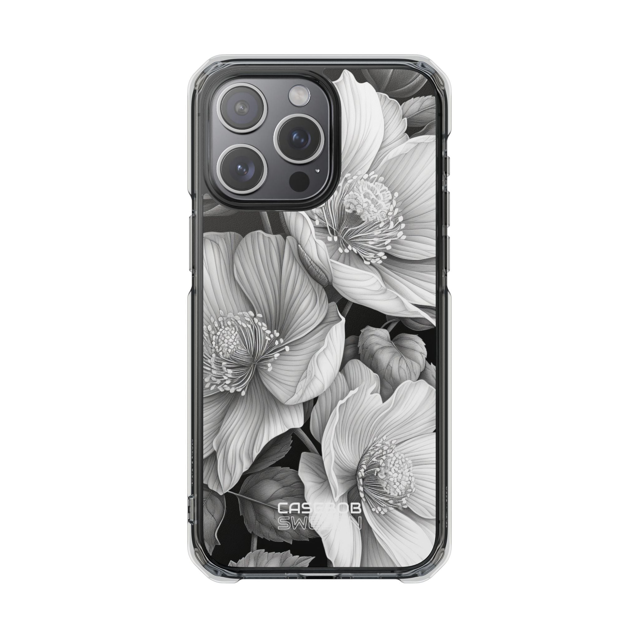 Monochrome Petal Dance iPhone 15 - Impact Clear+