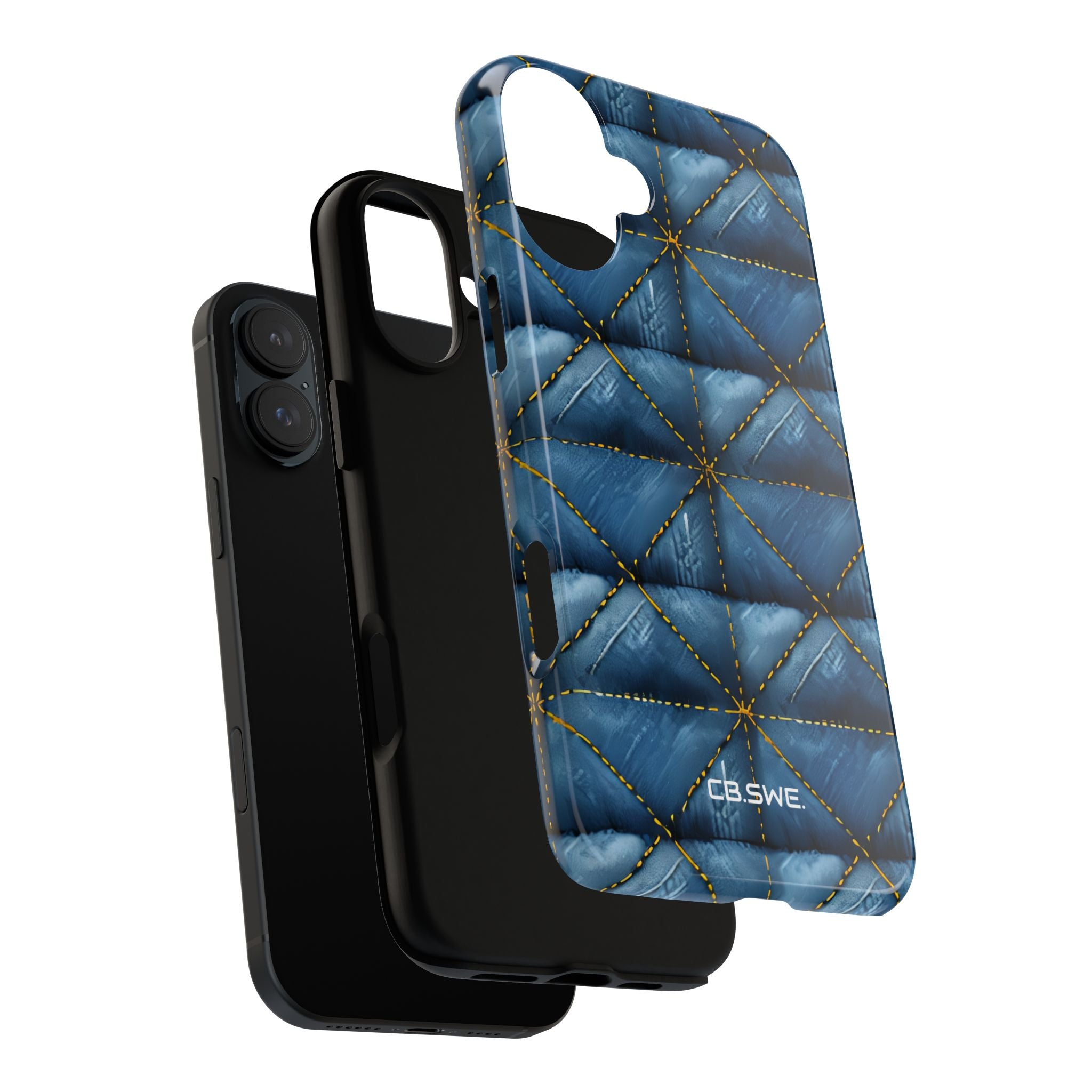 Blue Denim Quilted Yellow Stitching Seamless iPhone 16 - Tough