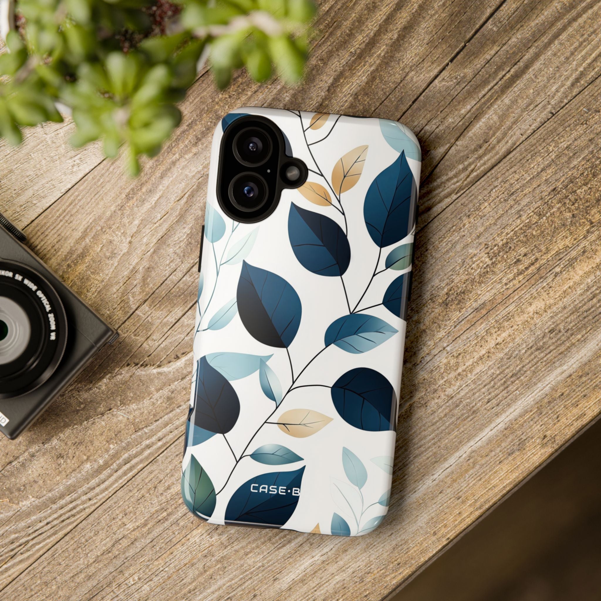 Navy Veined Leaves iPhone 16 Plus Case - Tough