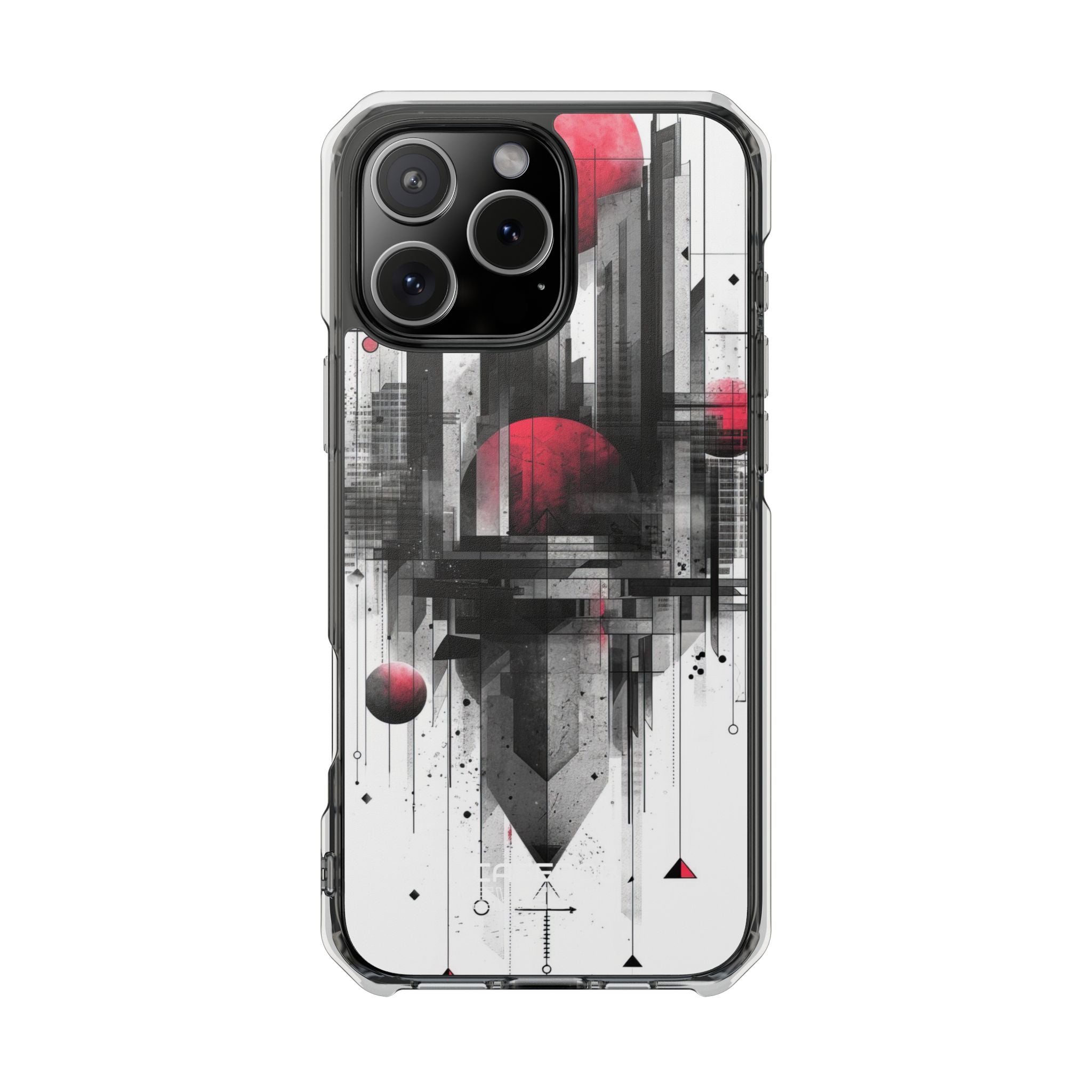 Crimson Gridlines Cityscape iPhone 16 - Impact Clear+