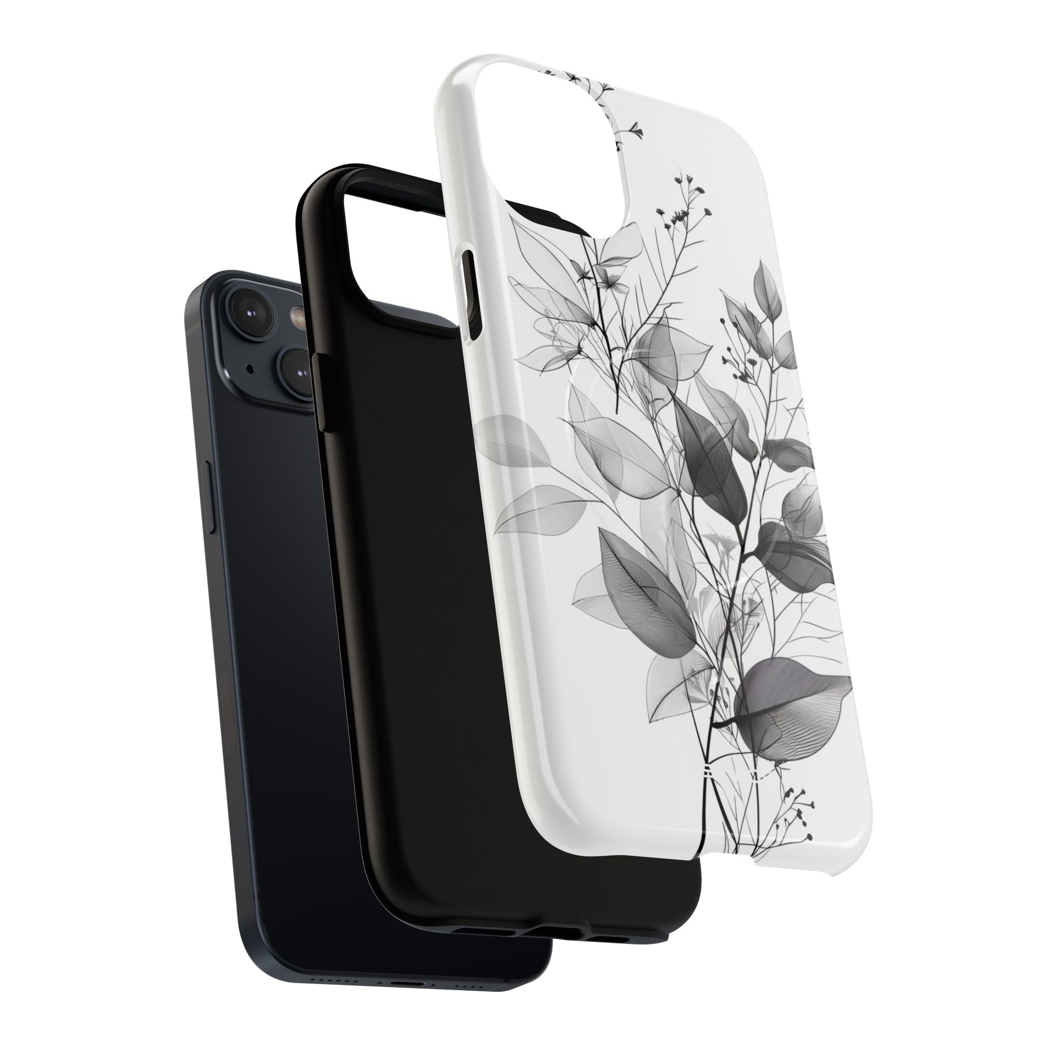 Veined Leaves Gray iPhone 14 Plus Case - Tough+