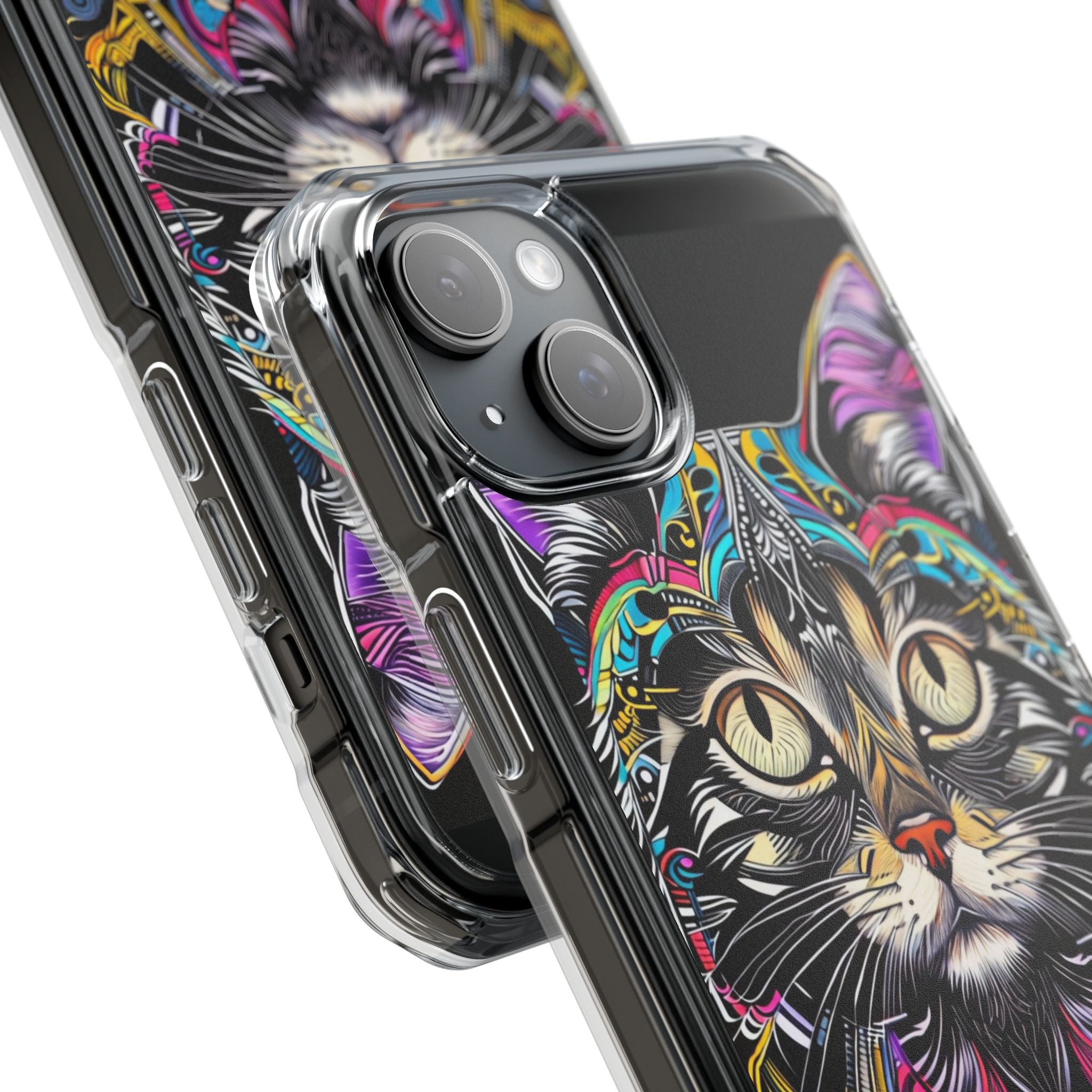 Stunning Multi-Color Scratchboard Art Intricate Tabby Cat iPhone 15 - Impact Clear+