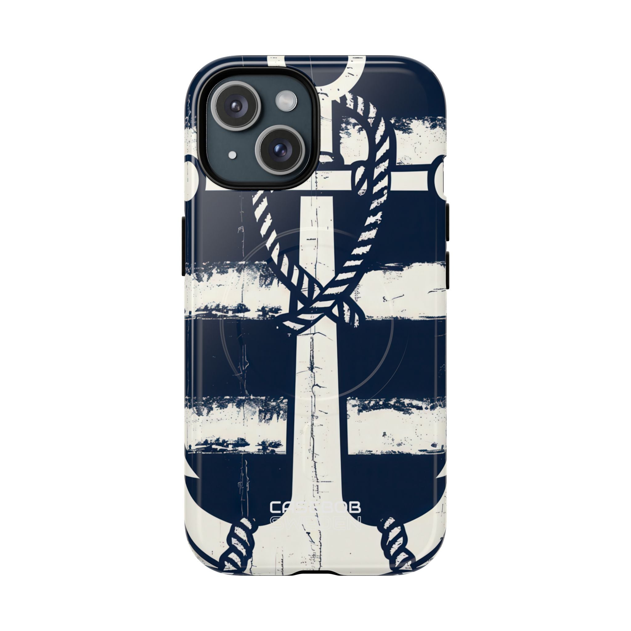 Navy Anchor Stripes iPhone 15 - Tough+