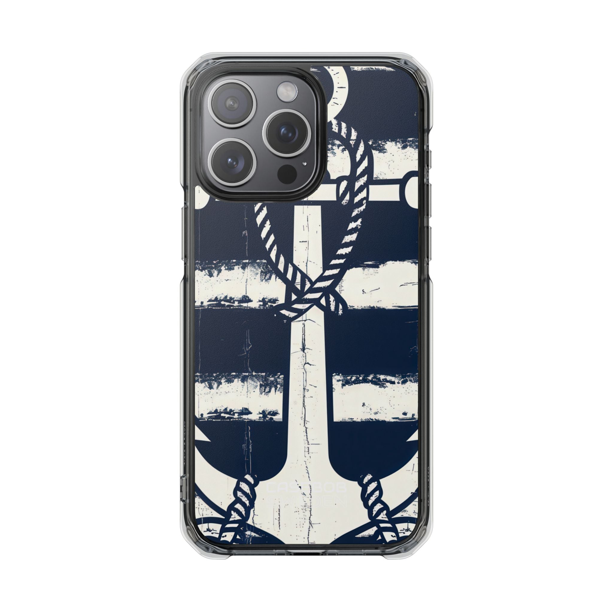 Navy Anchor Stripes iPhone 15 - Impact Clear+
