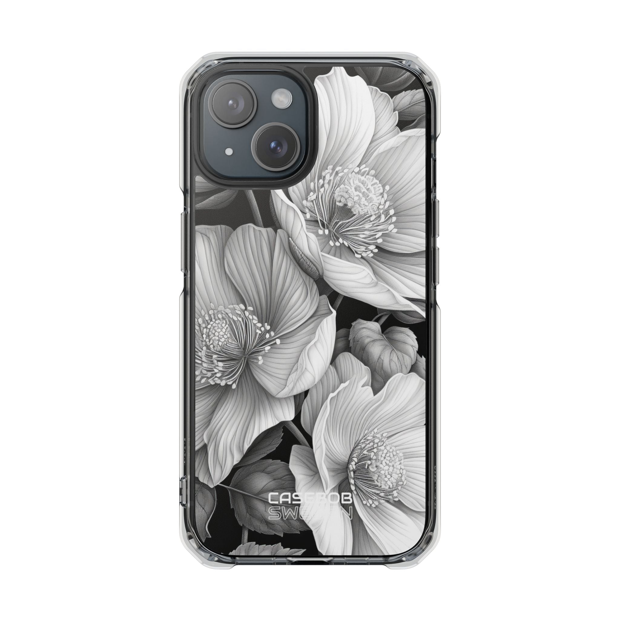 Monochrome Petal Dance iPhone 15 - Impact Clear+