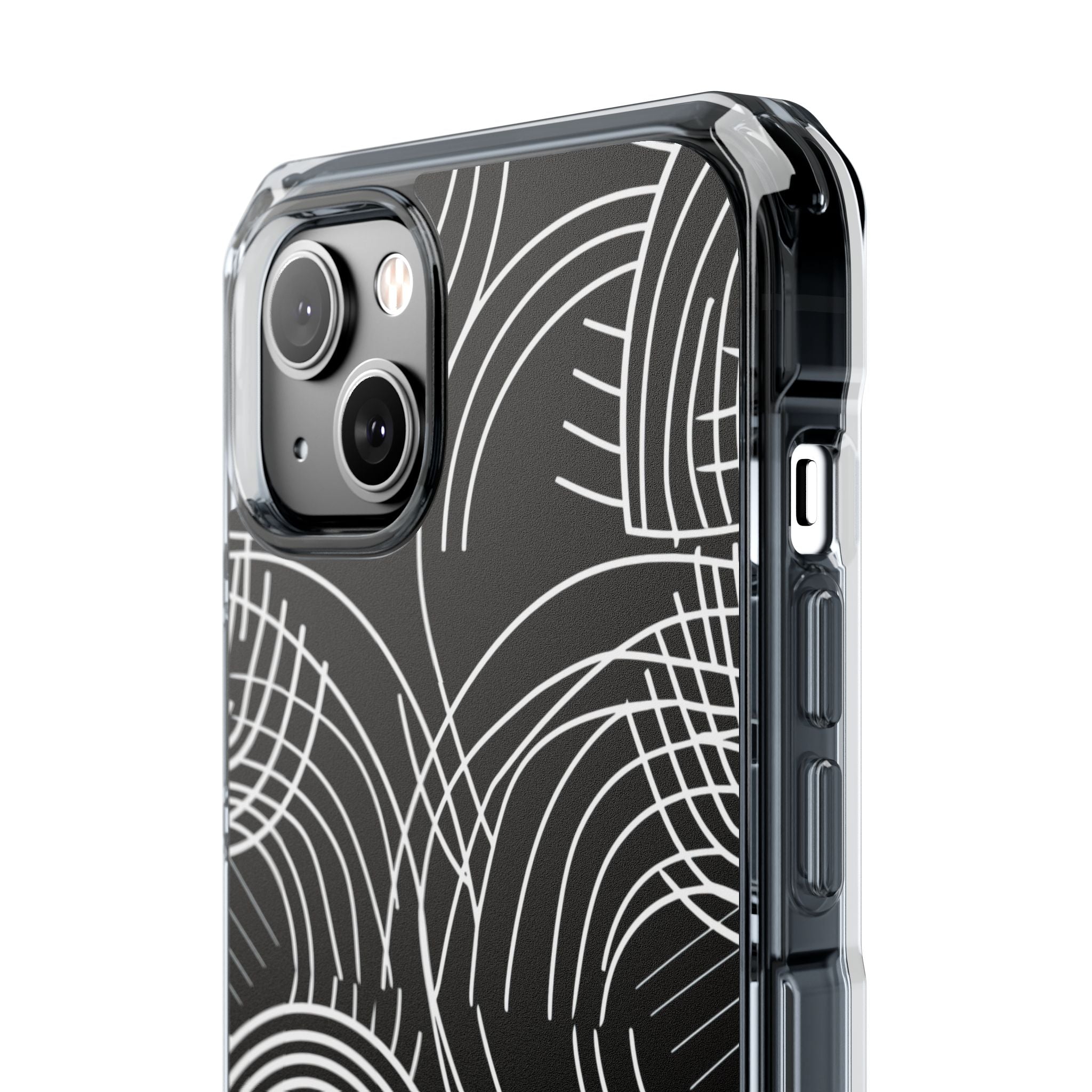 Monochrome Spiral Curves iPhone 14 - Impact Clear+