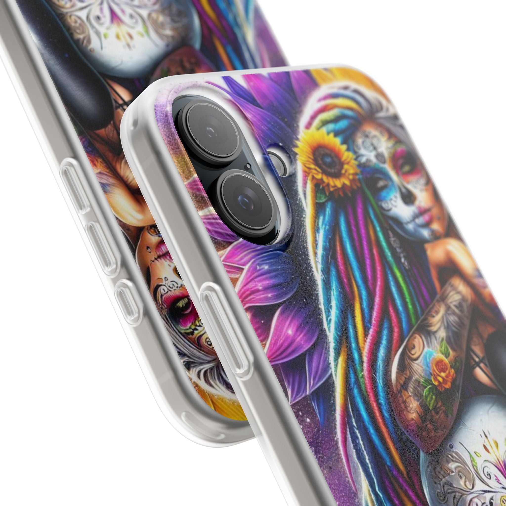 Sunflower Skull Glow iPhone 16 Plus Case - Soft