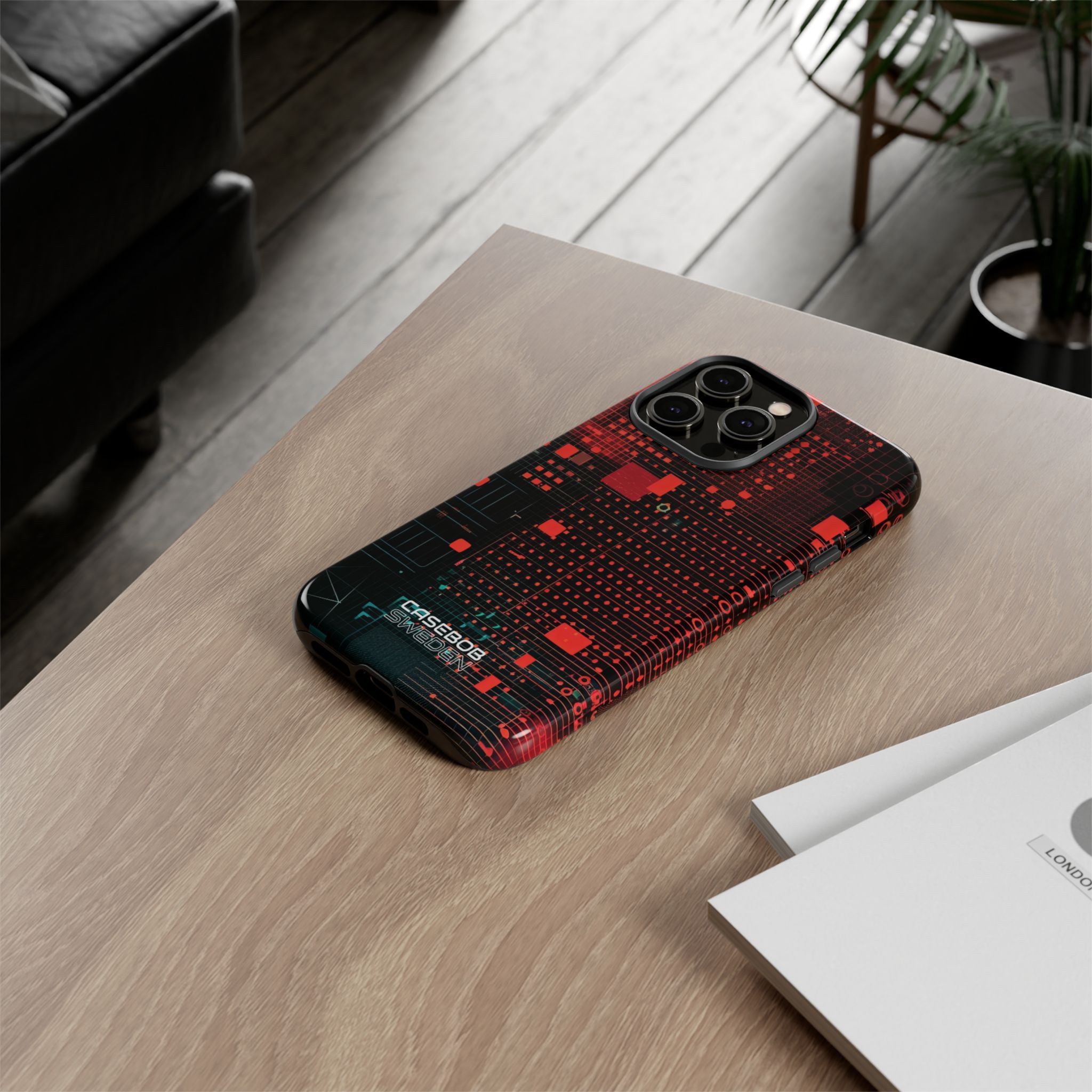 Crimson Circuit Grid iPhone 14 - Tough