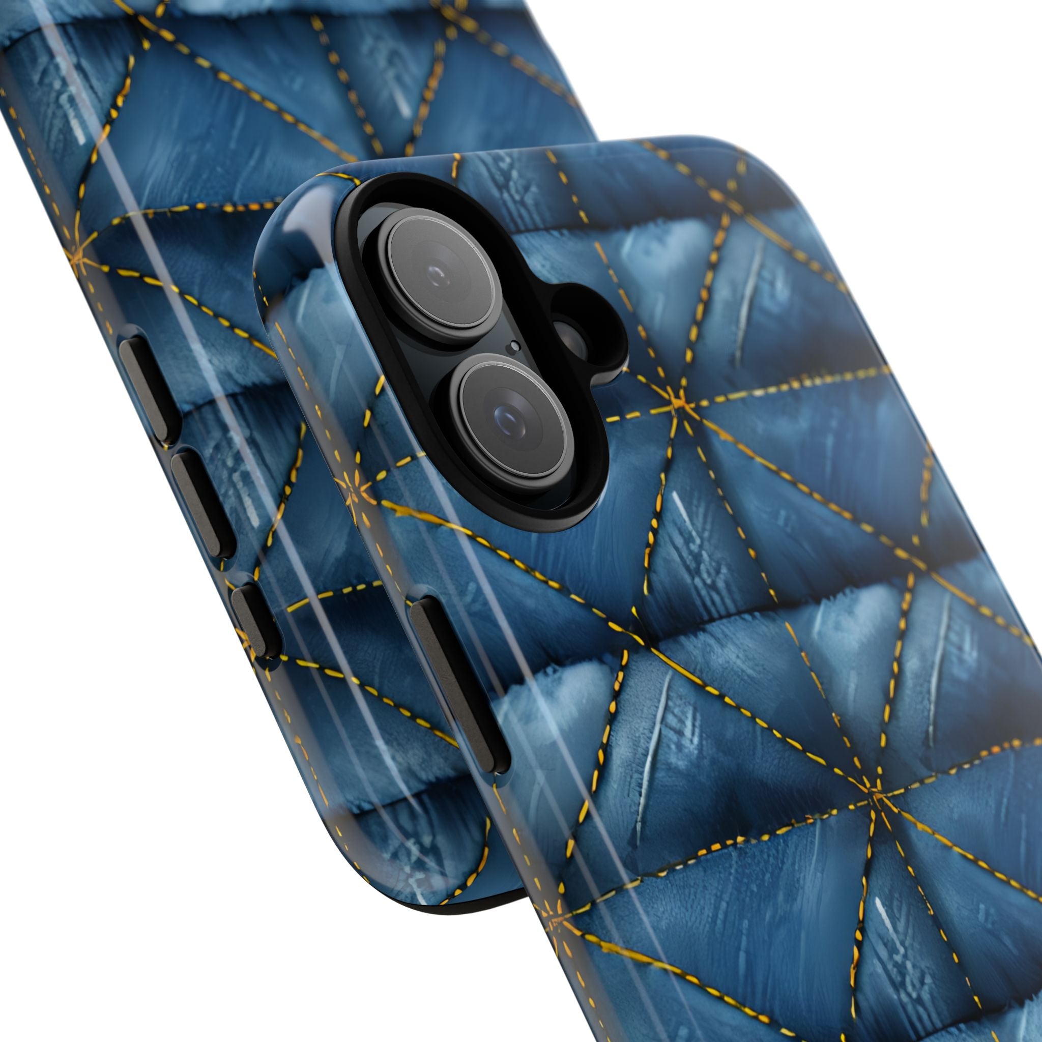 Blue Denim Quilted Yellow Stitching Seamless iPhone 16 - Tough