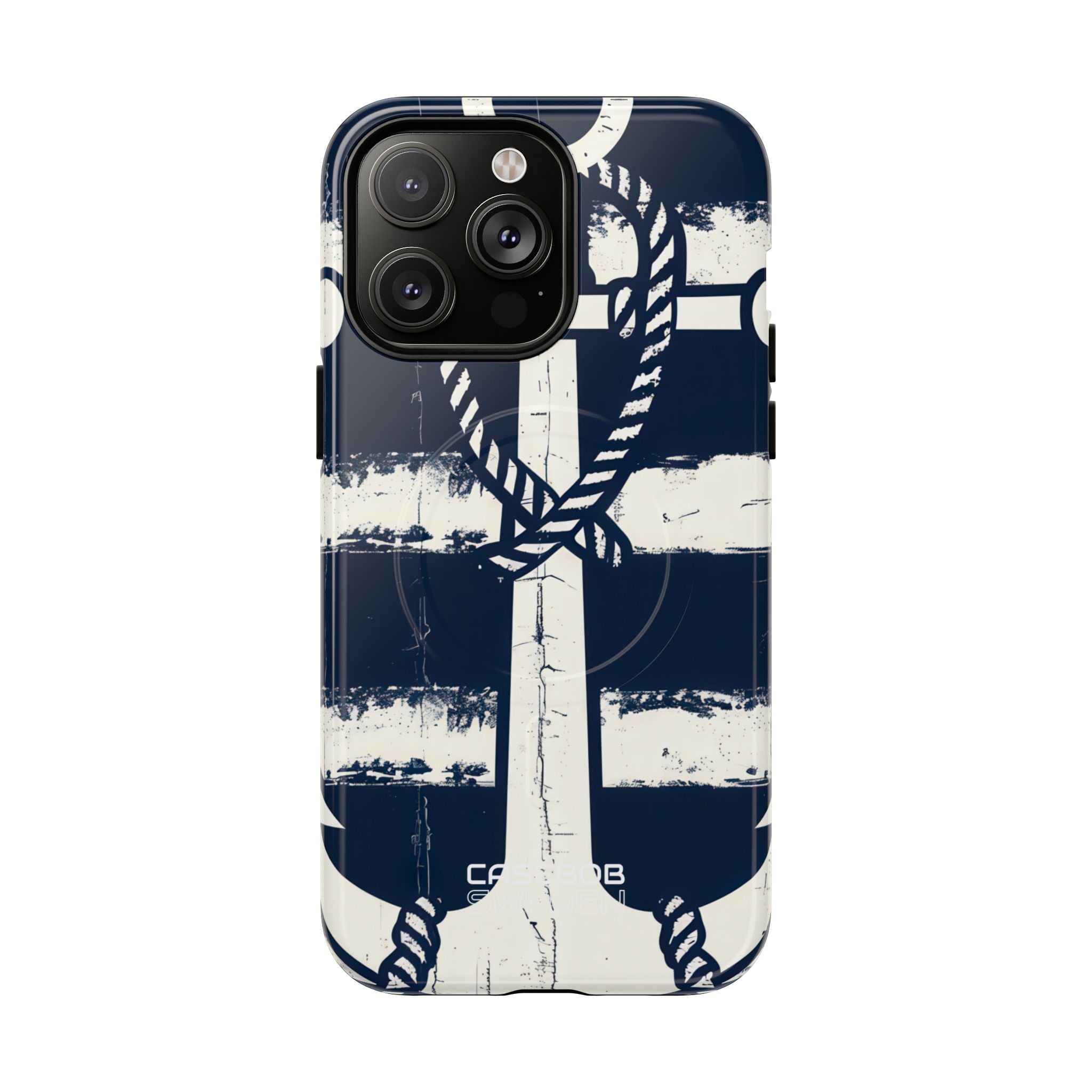 Navy Anchor Stripes iPhone 14 - Tough+