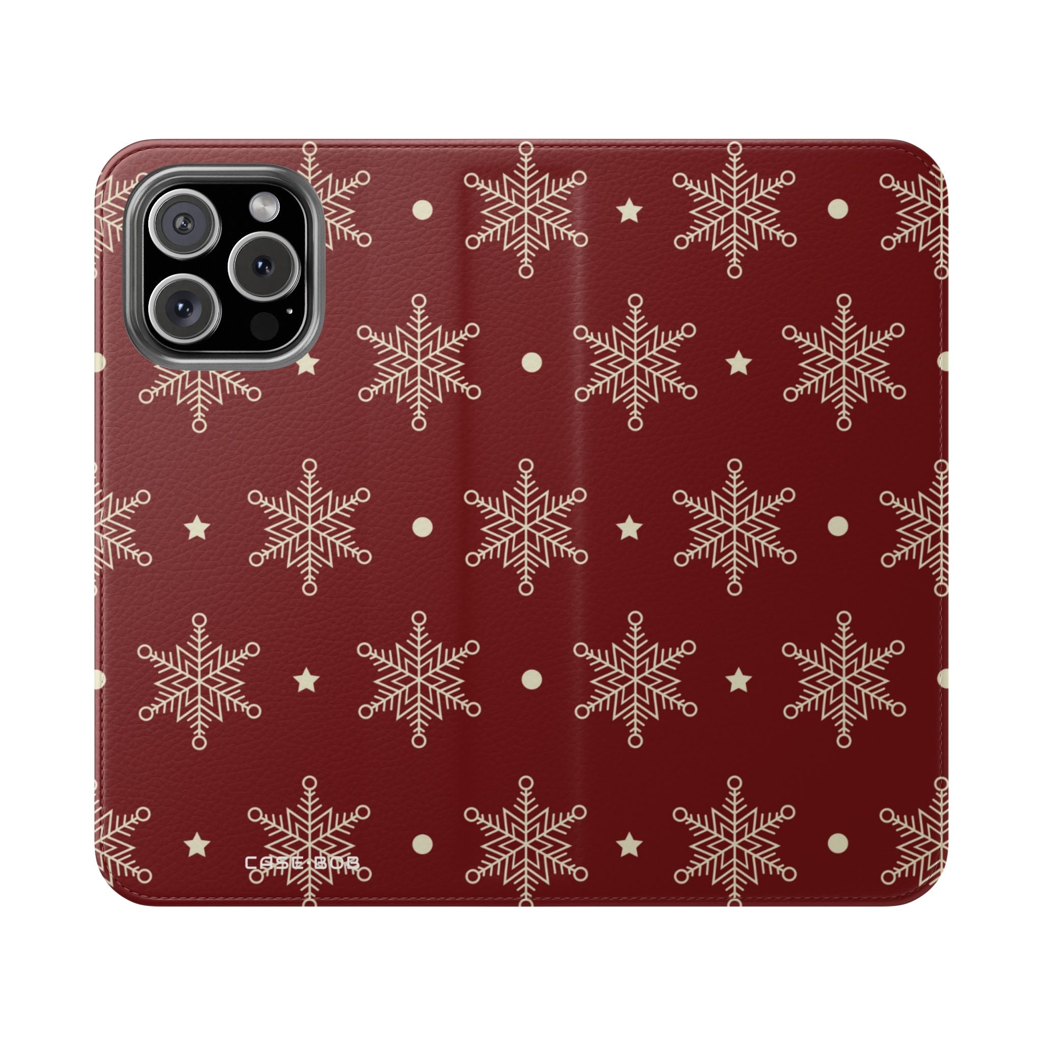 Cream Snowflakes Crimson - iPhone 16 Max Case - Wallet