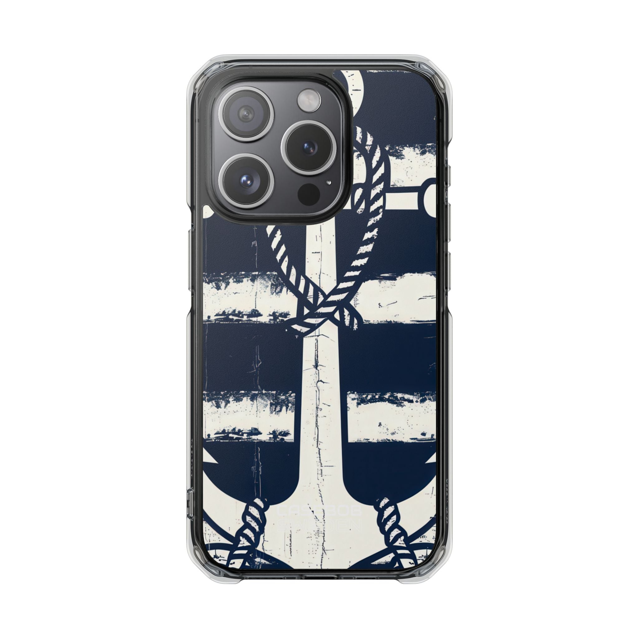 Navy Anchor Stripes iPhone 15 - Impact Clear+