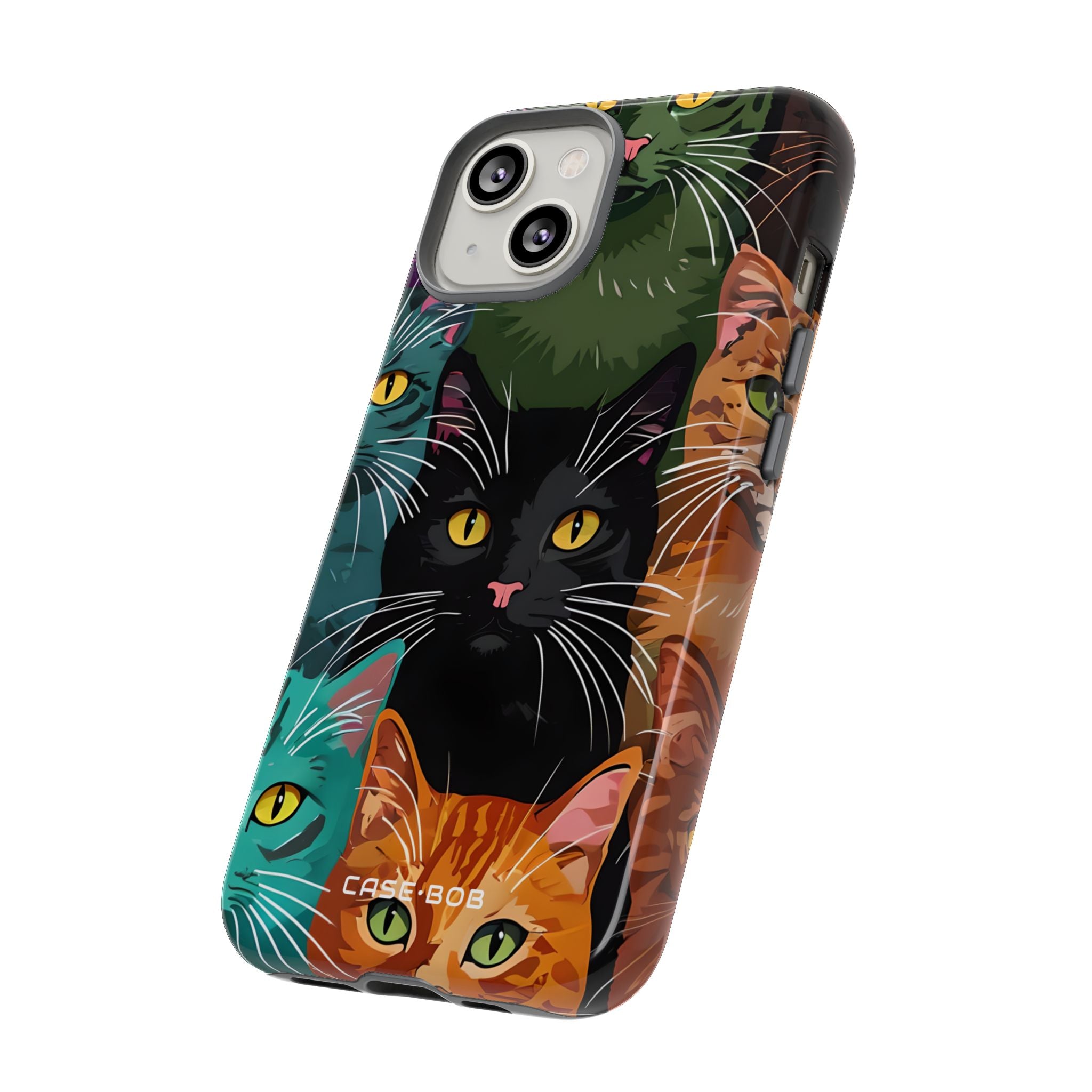 Teal Cat Grid iPhone 14 Case - Tough