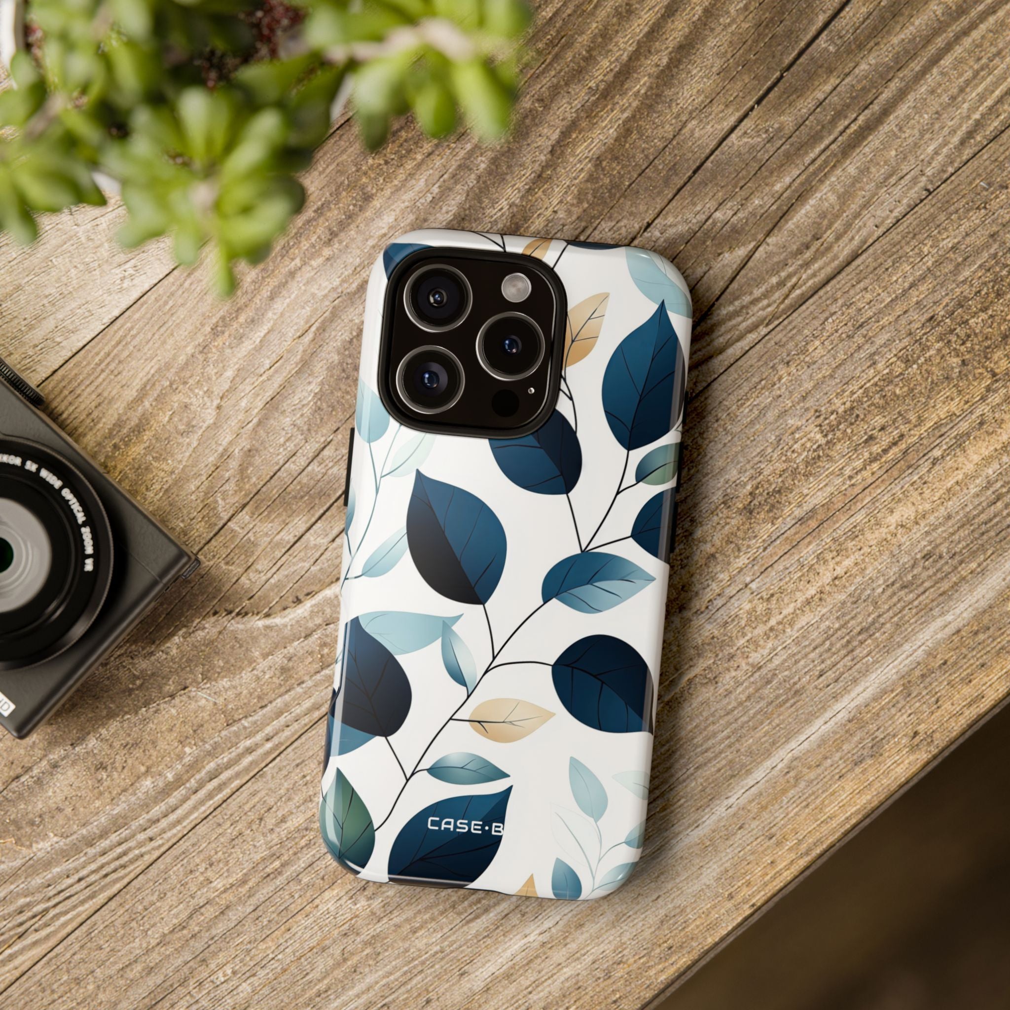 Navy Veined Leaves iPhone 16 Pro Case - Tough