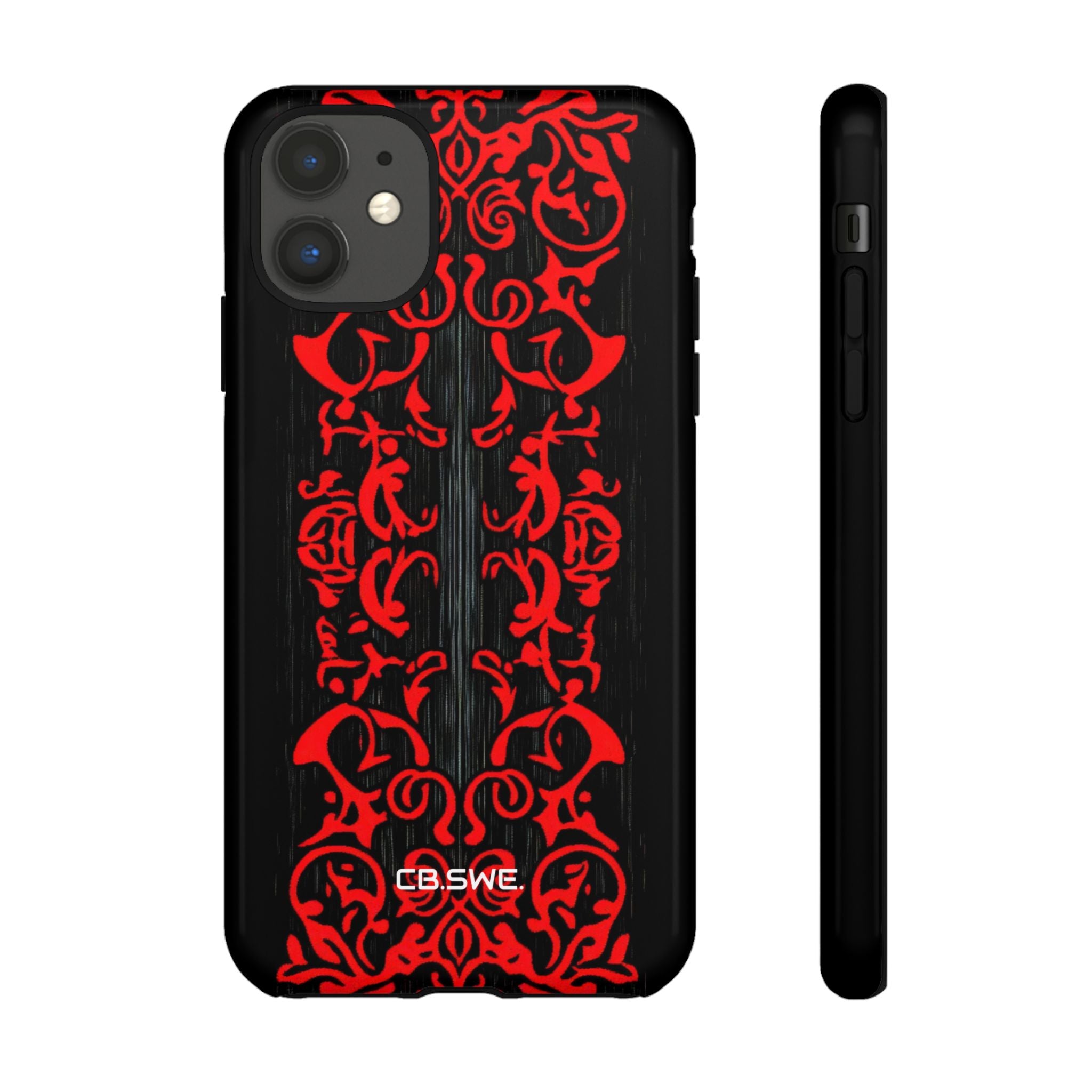 Red symmetrical tribal filigree line iPhone 11 - Tough
