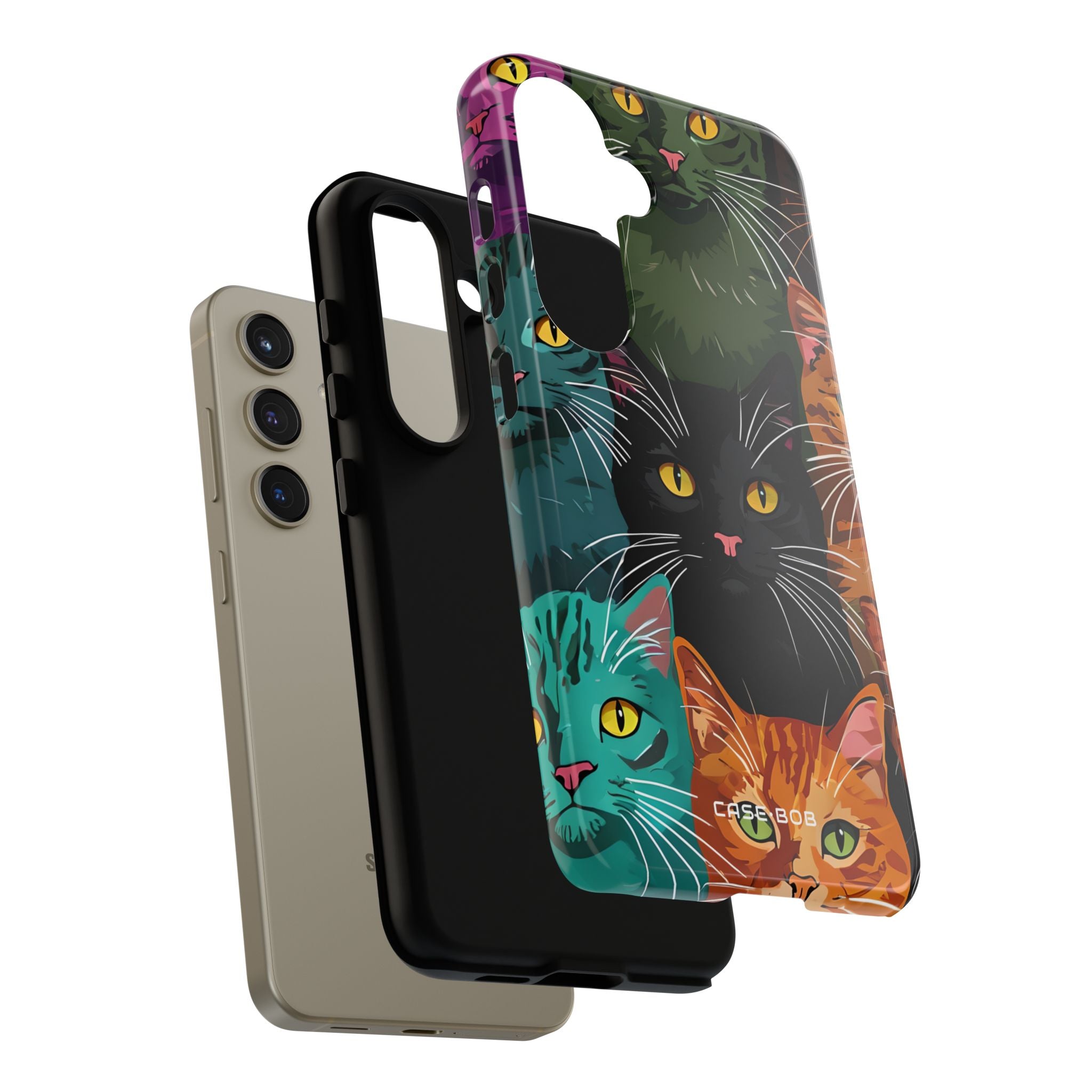 Teal Cat Grid Samsung S24 Case - Tough