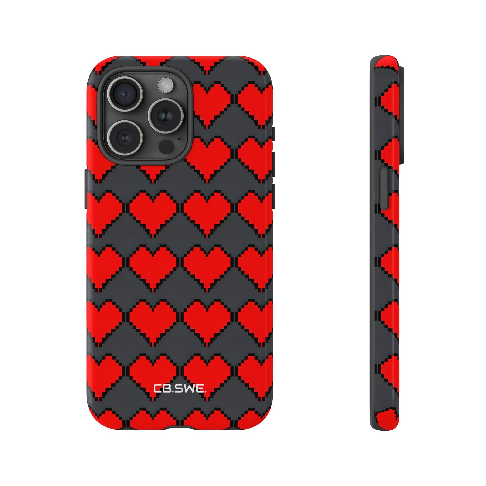Red Heart Dark Gray Diamonds Seamless iPhone 15 - Tough