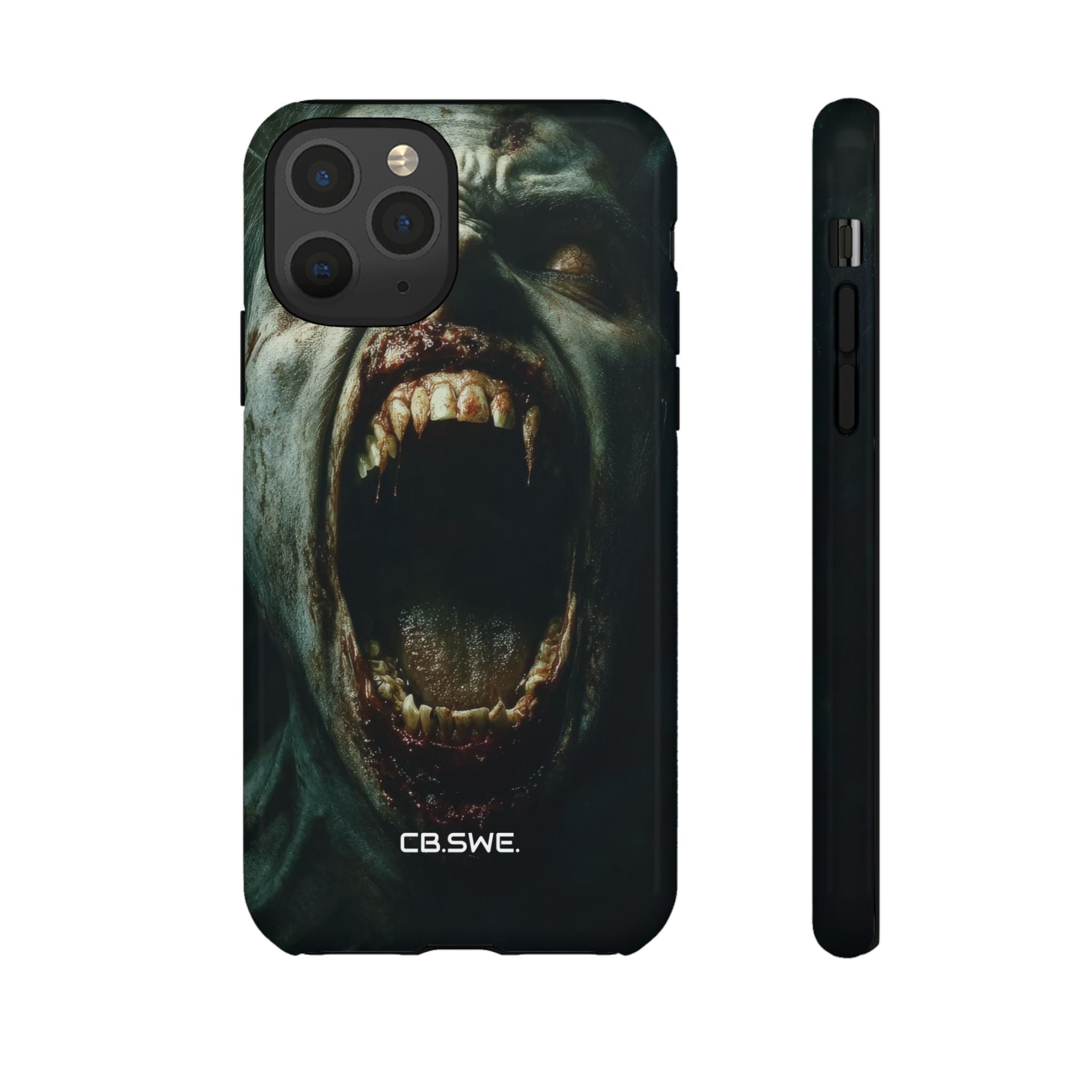 A zombie with sharp teeth mouth open showing vamp iPhone 11 - Tough