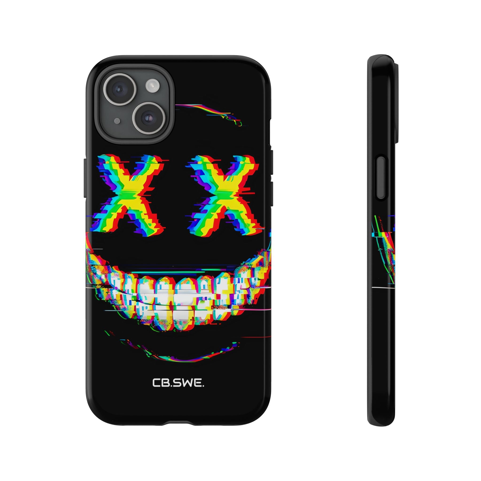 Sinister Glitch Art Smiley Face Digital Phone iPhone 15 - Tough