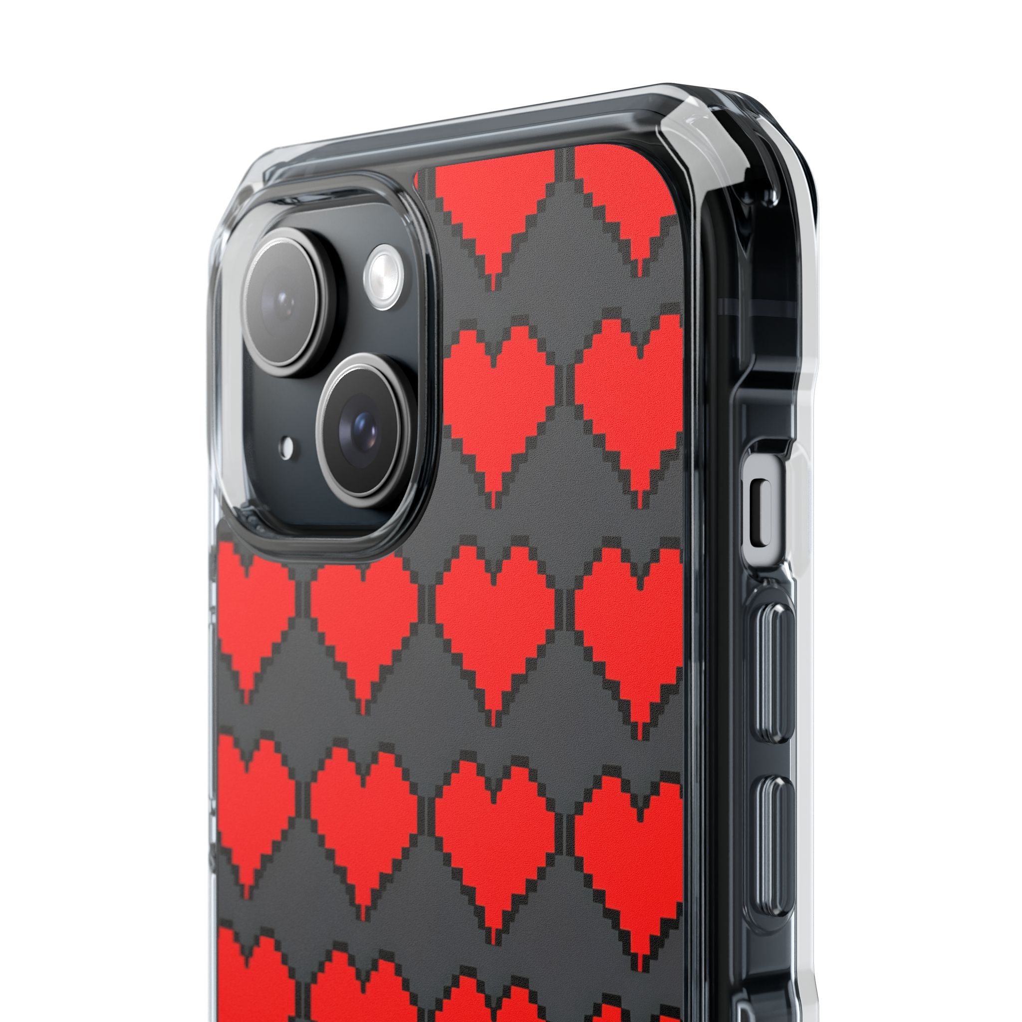 Red Heart Dark Gray Diamonds Seamless iPhone 15 - Impact Clear+