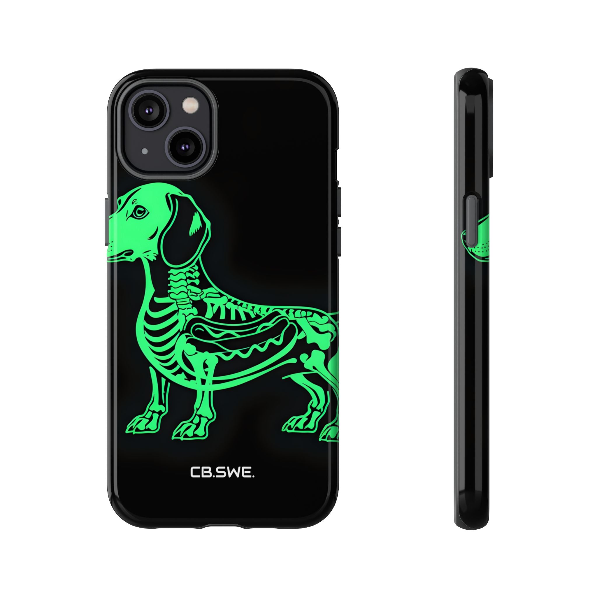 Neon Green Dachshund X-Ray Illustration Hotdog Phone Cover iPhone 14 - Tough
