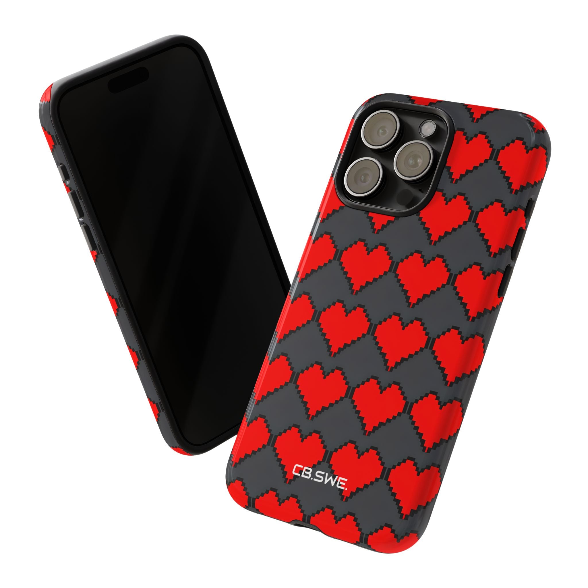 Red Heart Dark Gray Diamonds Seamless iPhone 15 - Tough