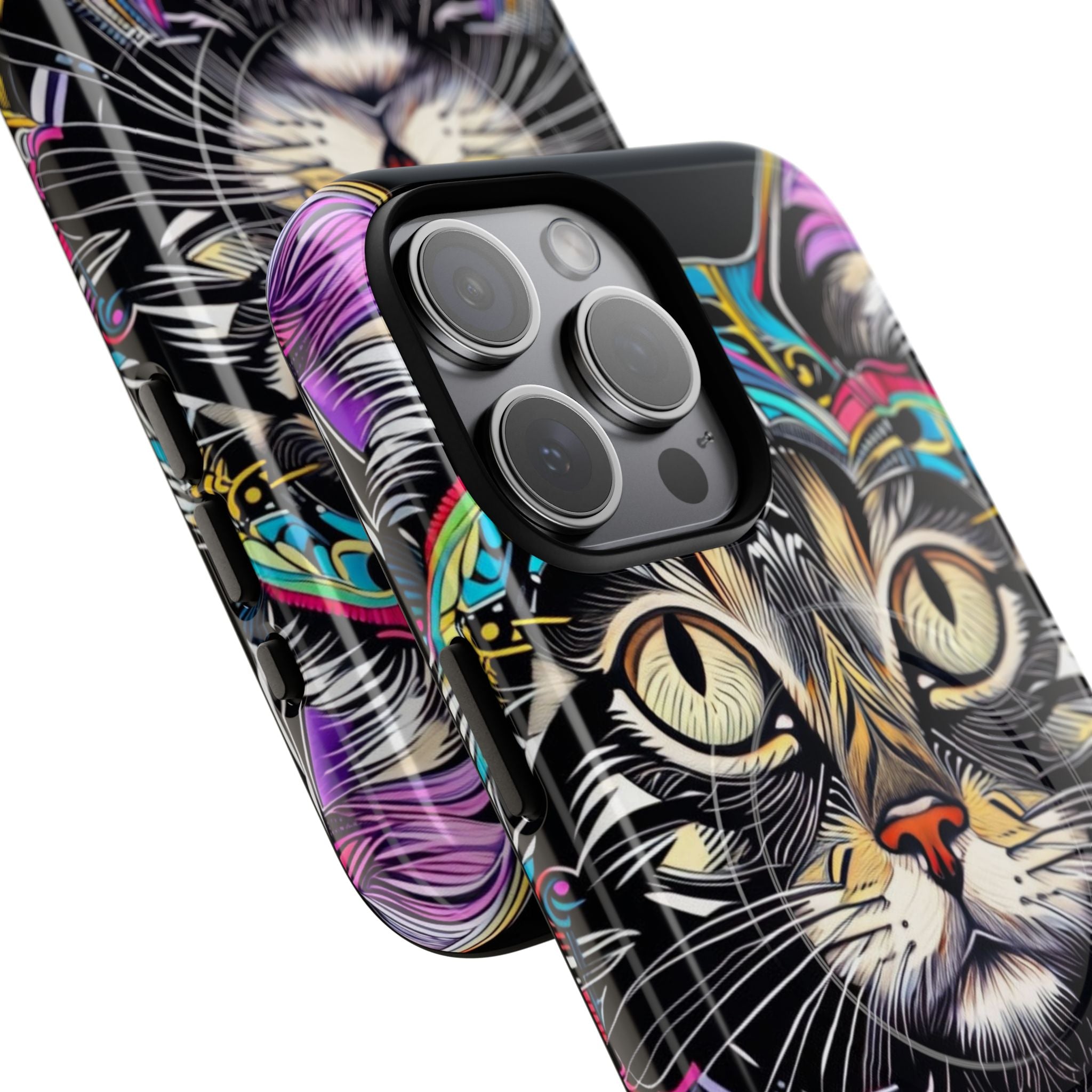 Stunning Multi-Color Scratchboard Art Intricate Tabby Cat iPhone 15 - Tough+