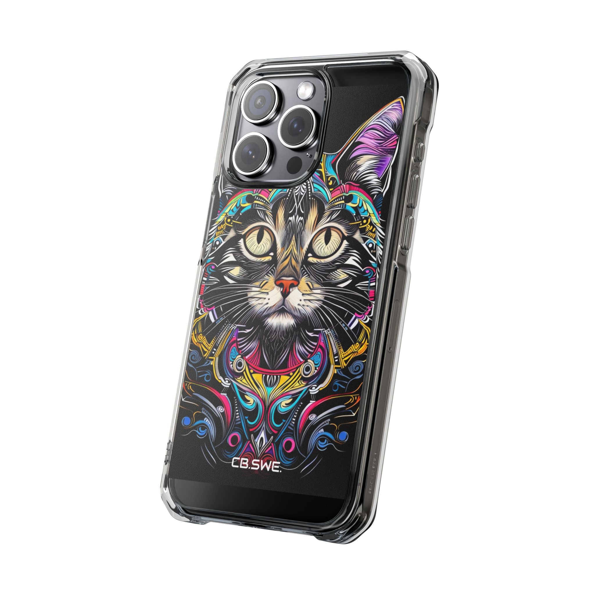 Stunning Multi-Color Scratchboard Art Intricate Tabby Cat iPhone 15 - Impact Clear+