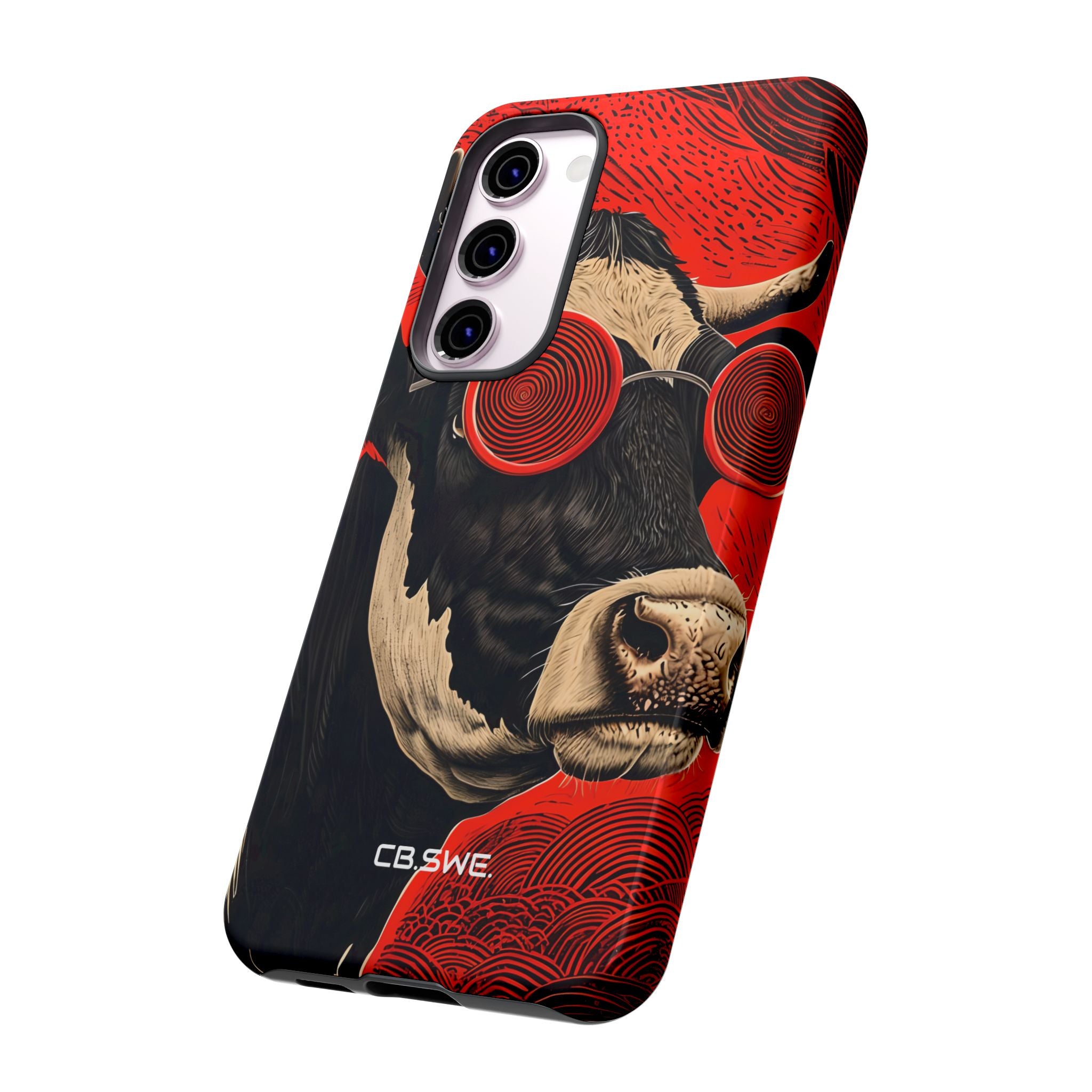 Surreal Black White Cow Red Spiral Sunglasses Samsung S23 - Tough