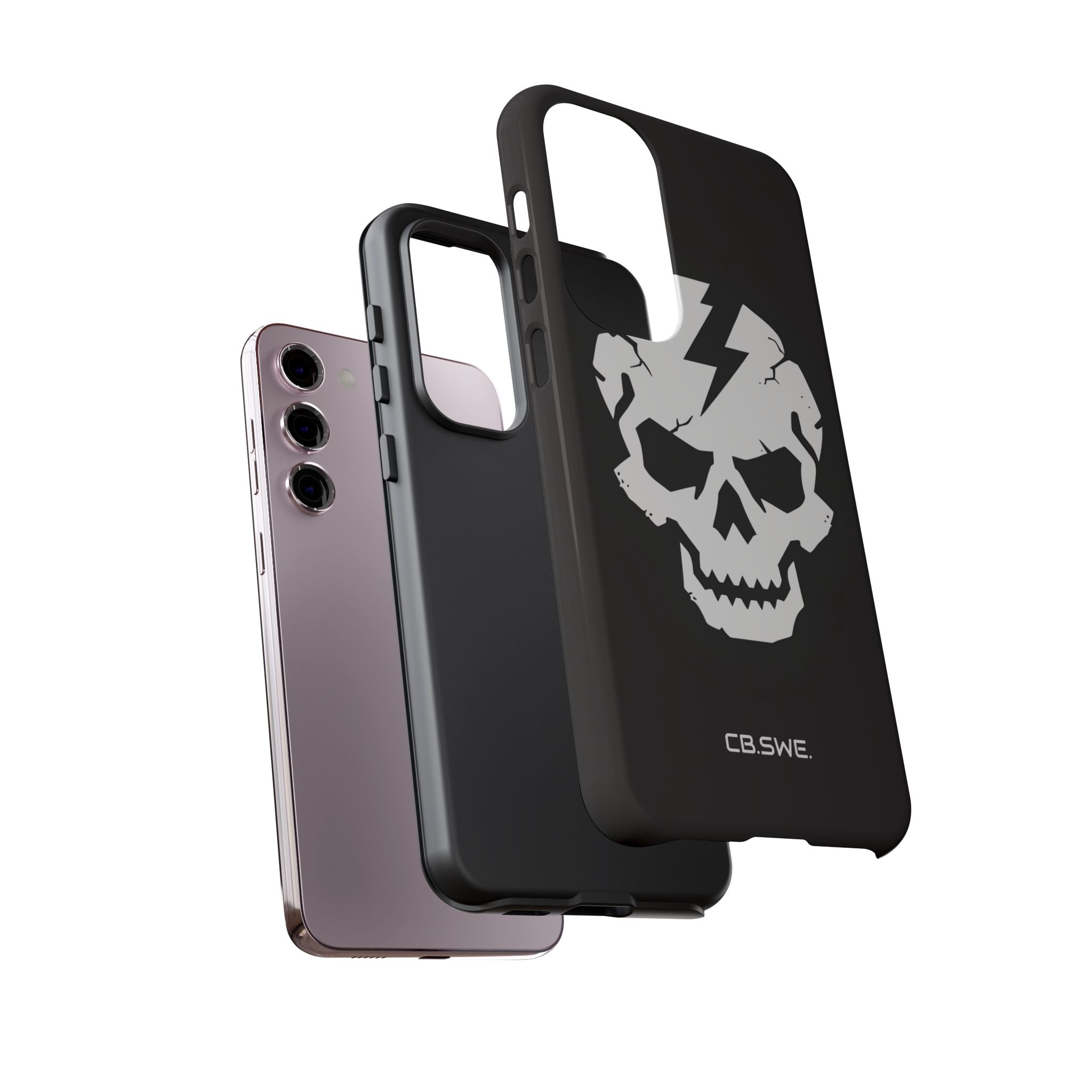 Minimalist White Skull Lightning Bolt Icon Samsung S23 - Tough