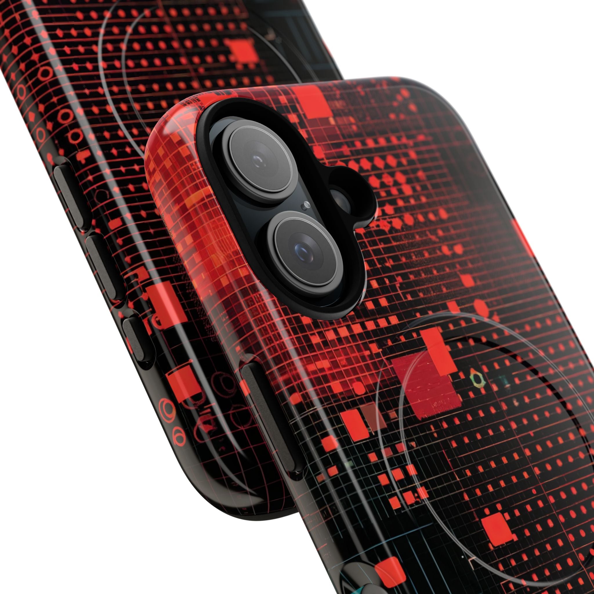 Crimson Circuit Grid iPhone 16 - Tough+