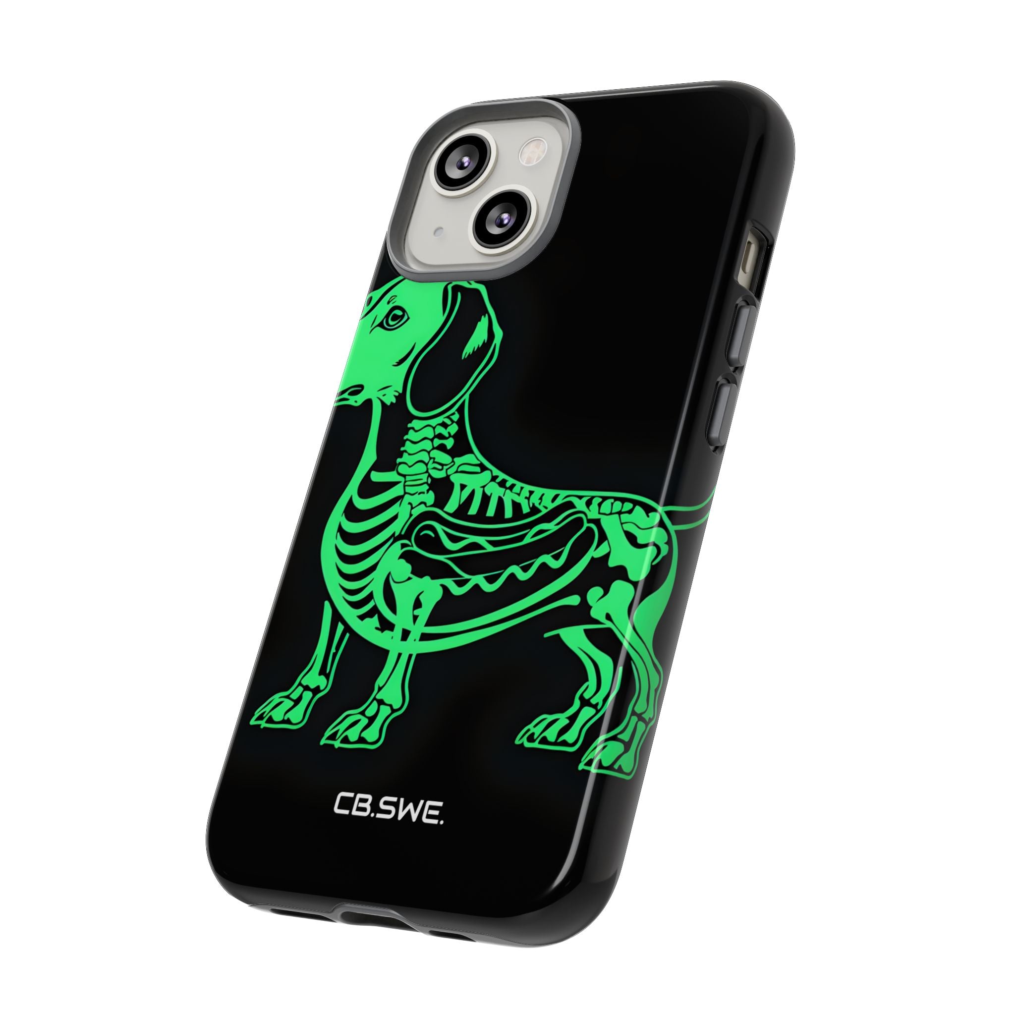 Neon Green Dachshund X-Ray Illustration Hotdog Phone Cover iPhone 14 - Tough