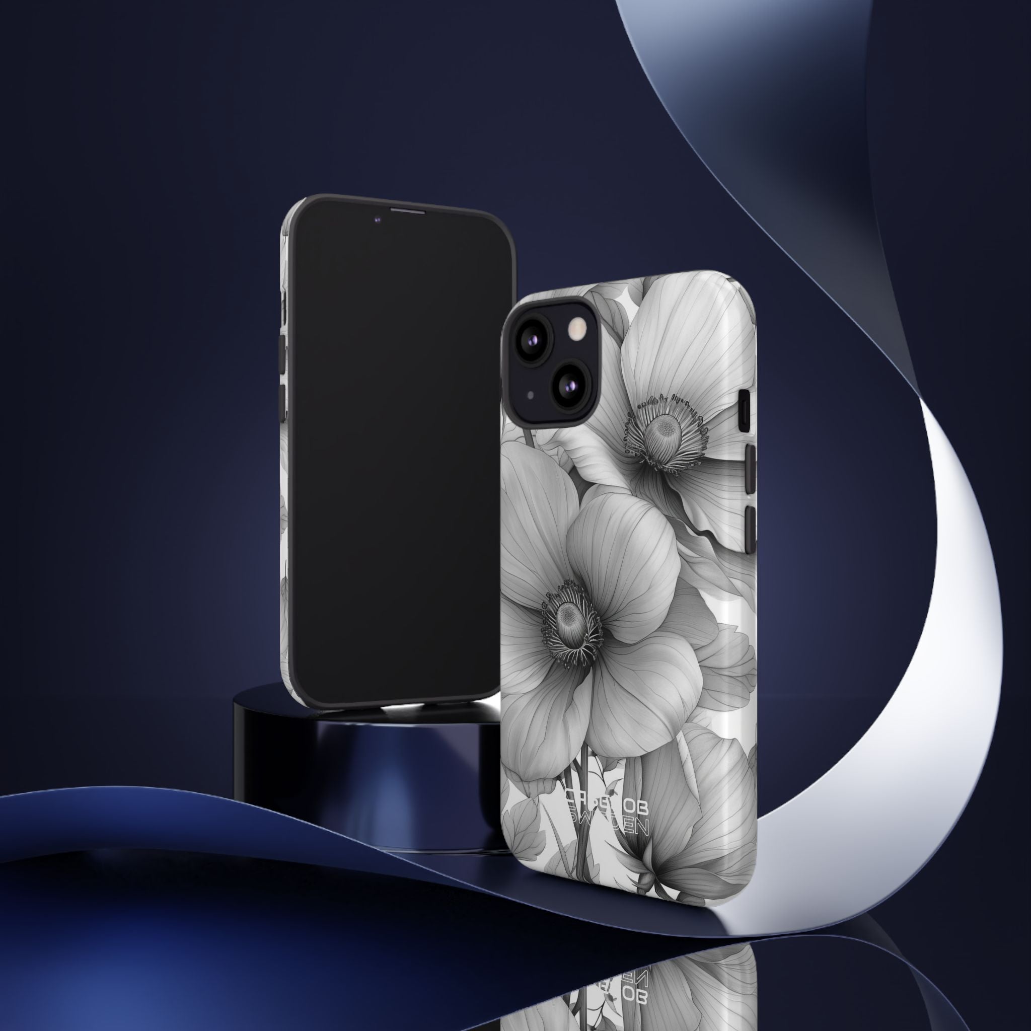 Grayscale Floral Harmony iPhone 13 - Tough