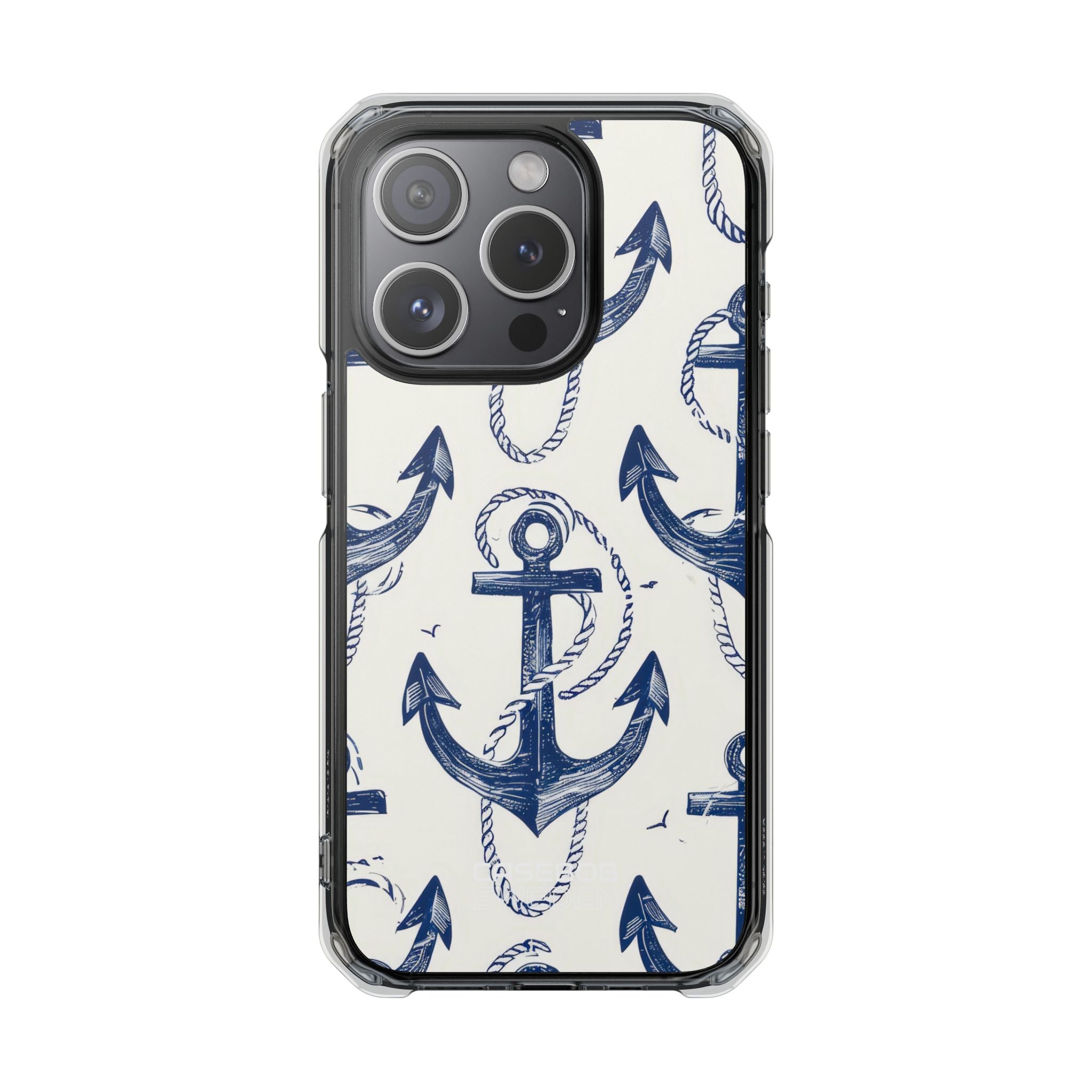 Navy Anchor Tapestry iPhone 15 - Impact Clear+