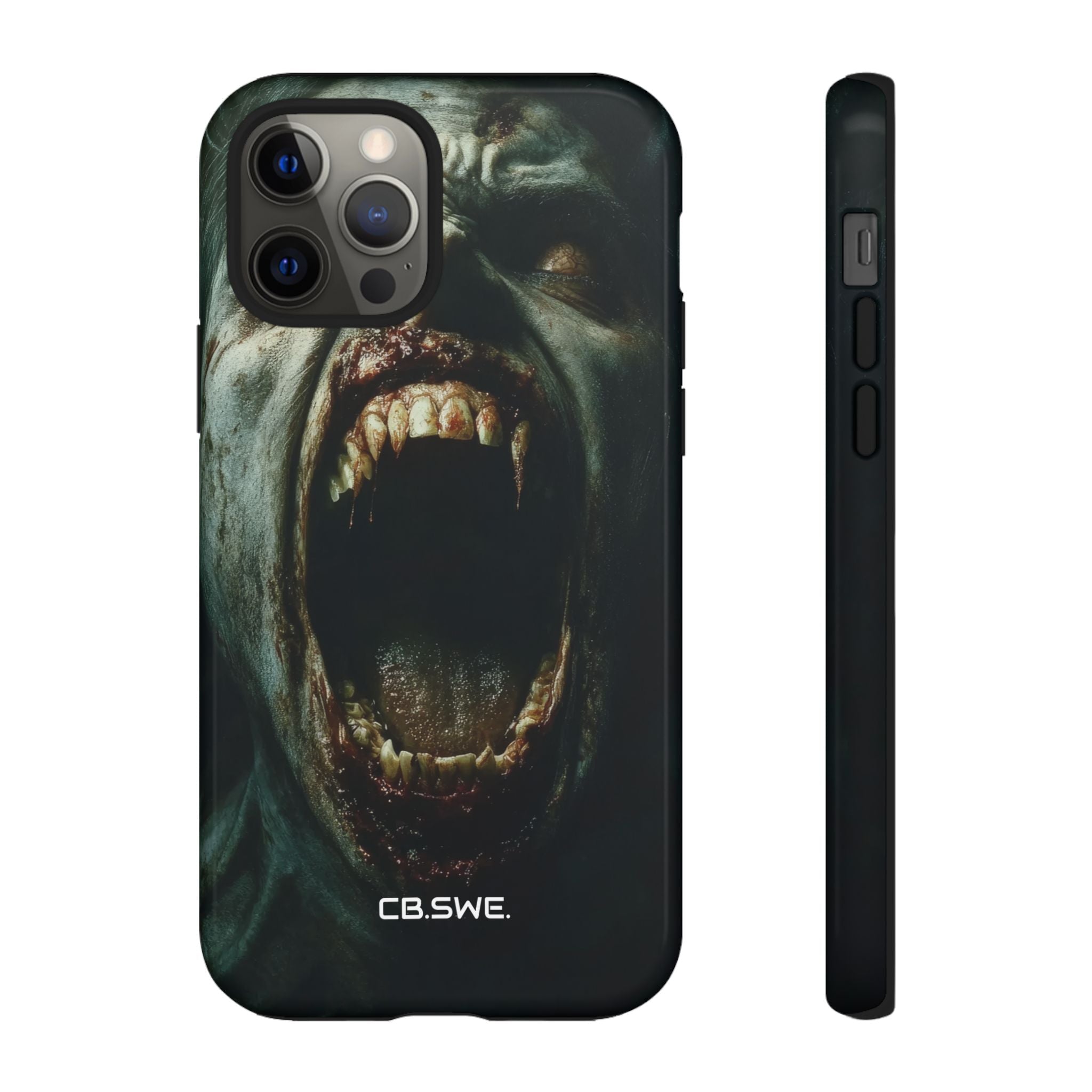 A zombie with sharp teeth mouth open showing vamp iPhone 12 - Tough