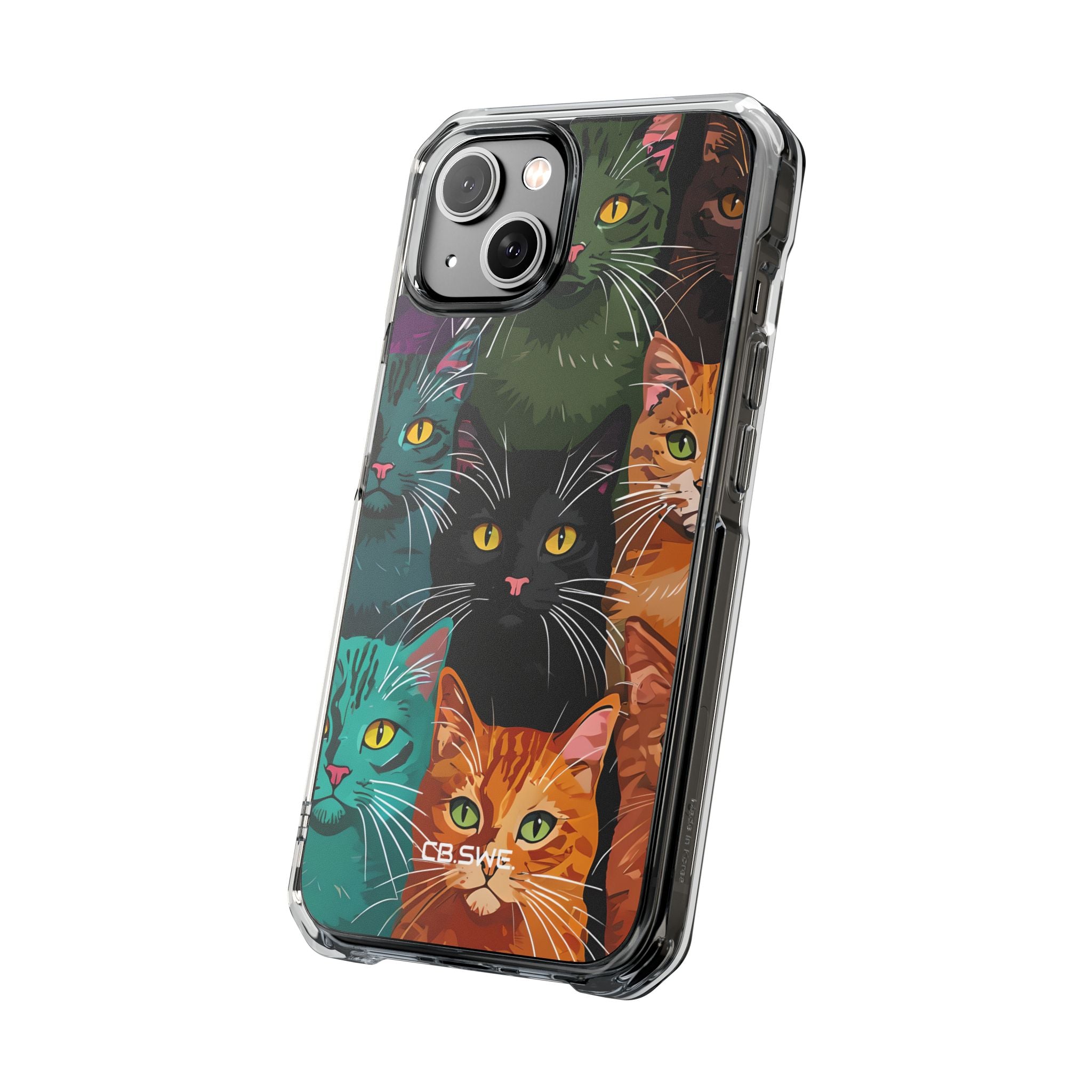 Colorful Stylized Cats Digital Art Mobile Wallpaper iPhone 14 - Impact Clear+
