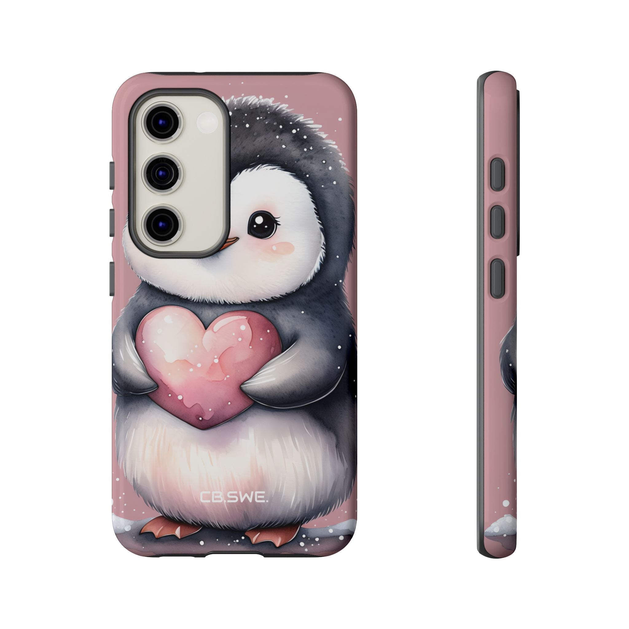 Charming Penguin Holding Heart Watercolor Illustration Samsung S23 - Tough
