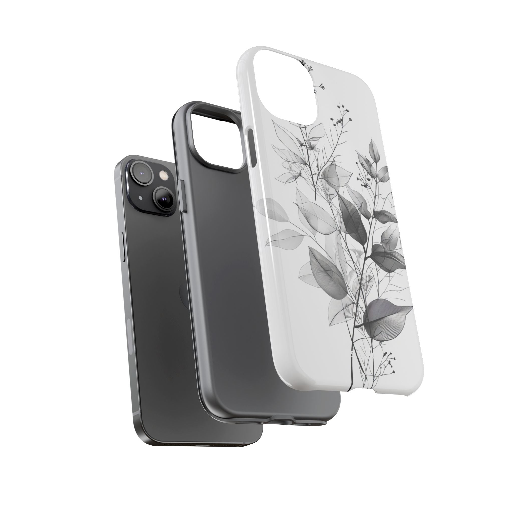Veined Leaves Gray iPhone 14 Plus Case - Tough