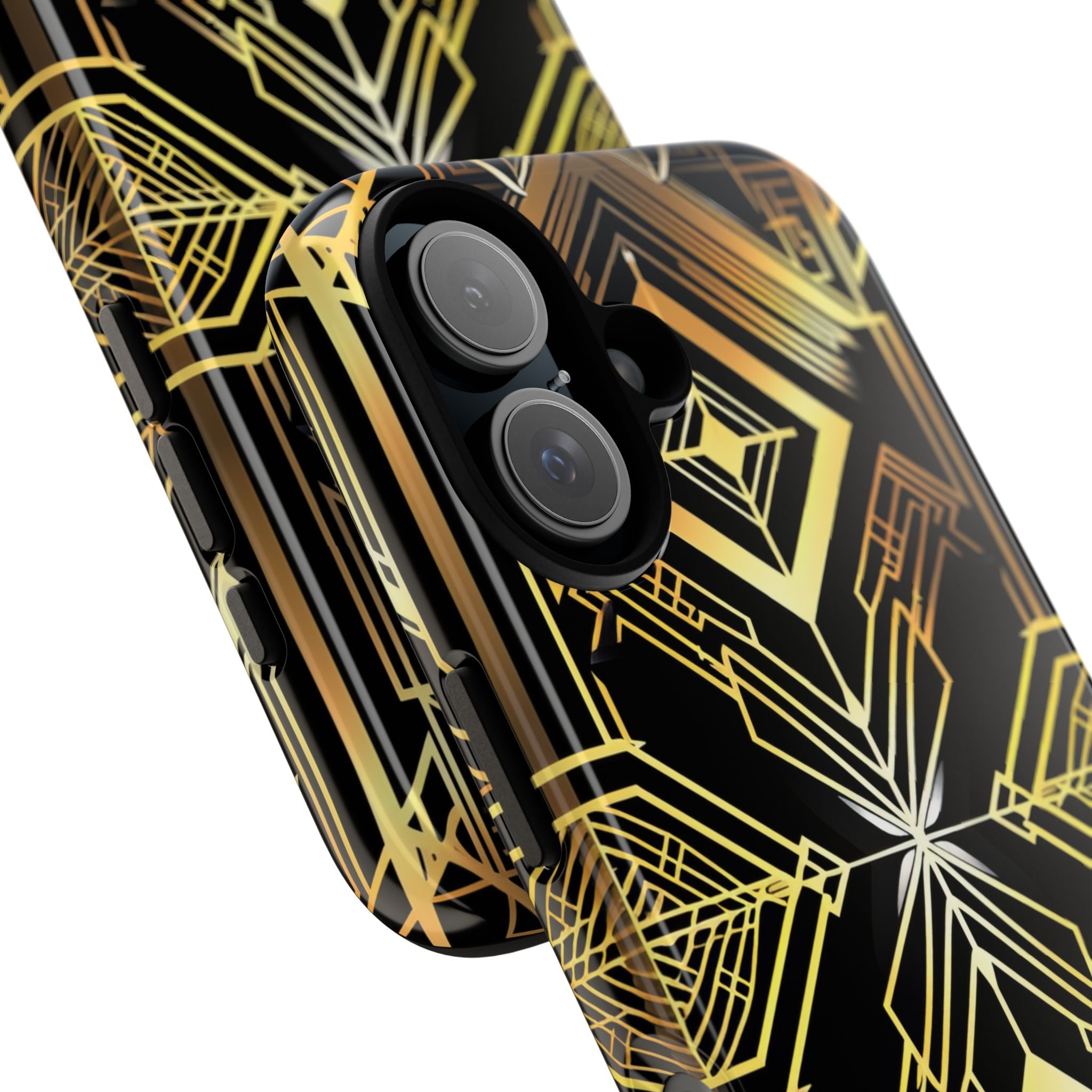 Golden Geometric Symphony iPhone 16 - Tough