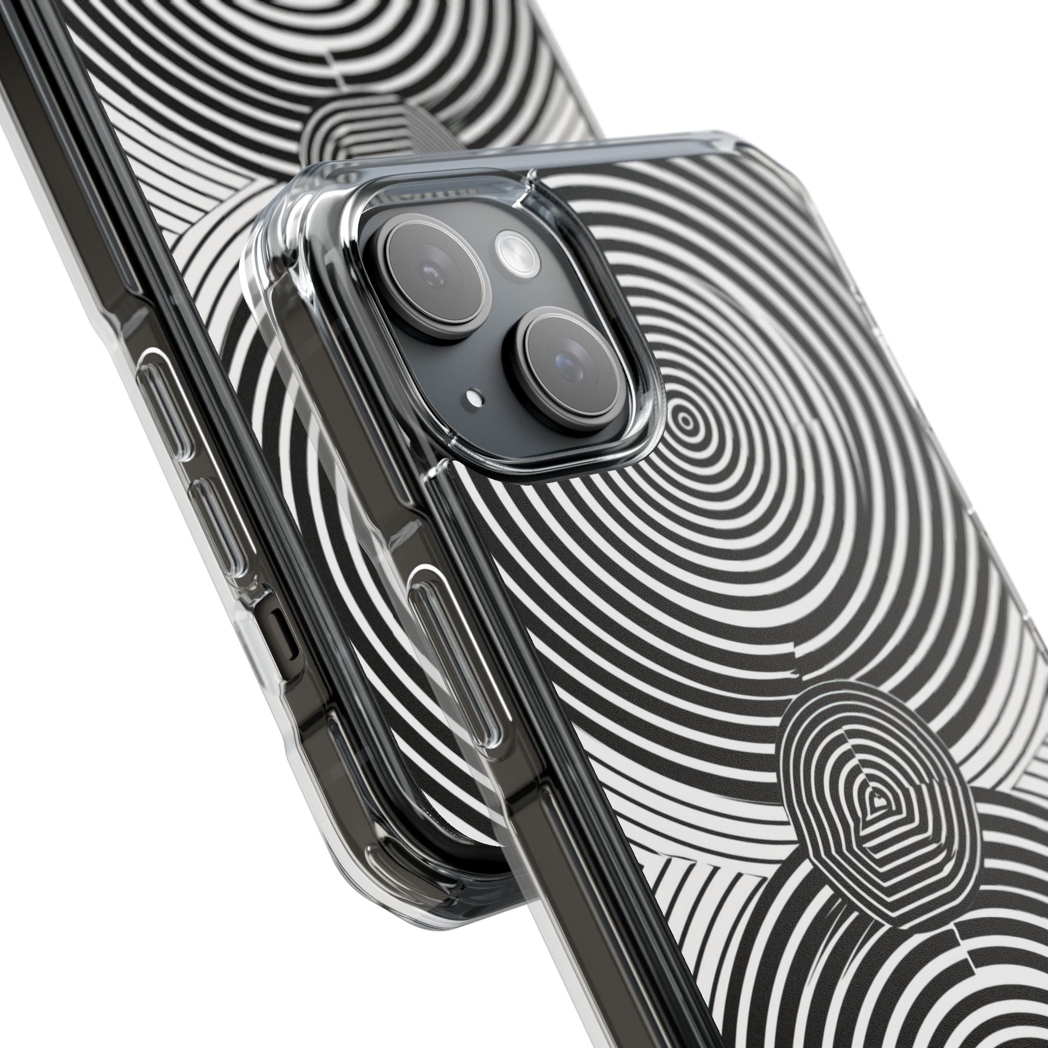 Monochrome Spiral Motion iPhone 15 - Impact Clear+